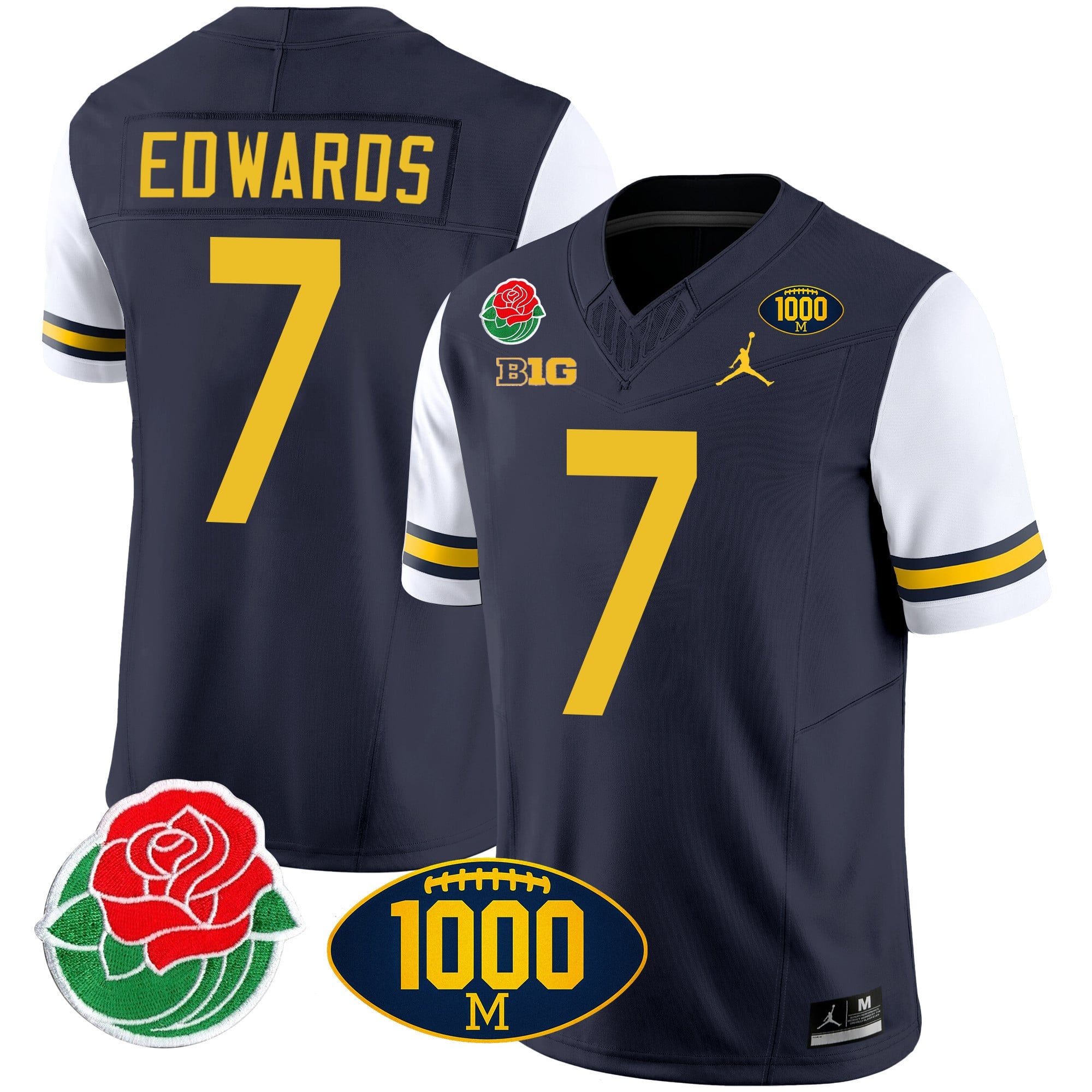 Men's Michigan Wolverines Rose Bowl & 1000 Wins Patch Vapor Jersey - All Stitched