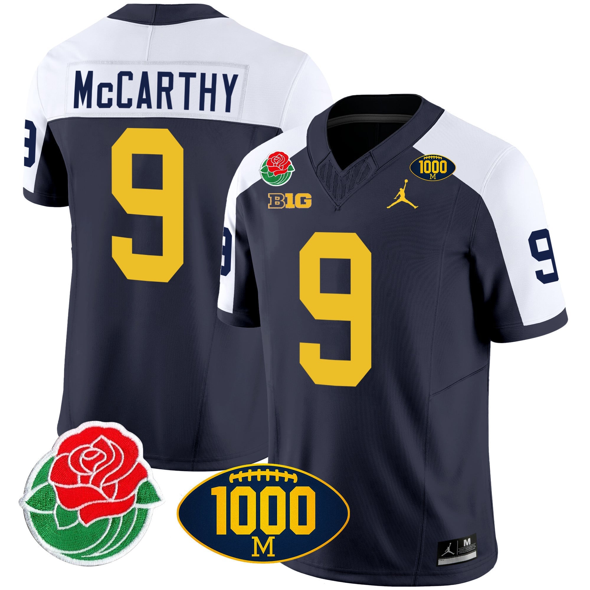 Men's Michigan Wolverines Rose Bowl & 1000 Wins Patch Vapor Jersey - All Stitched