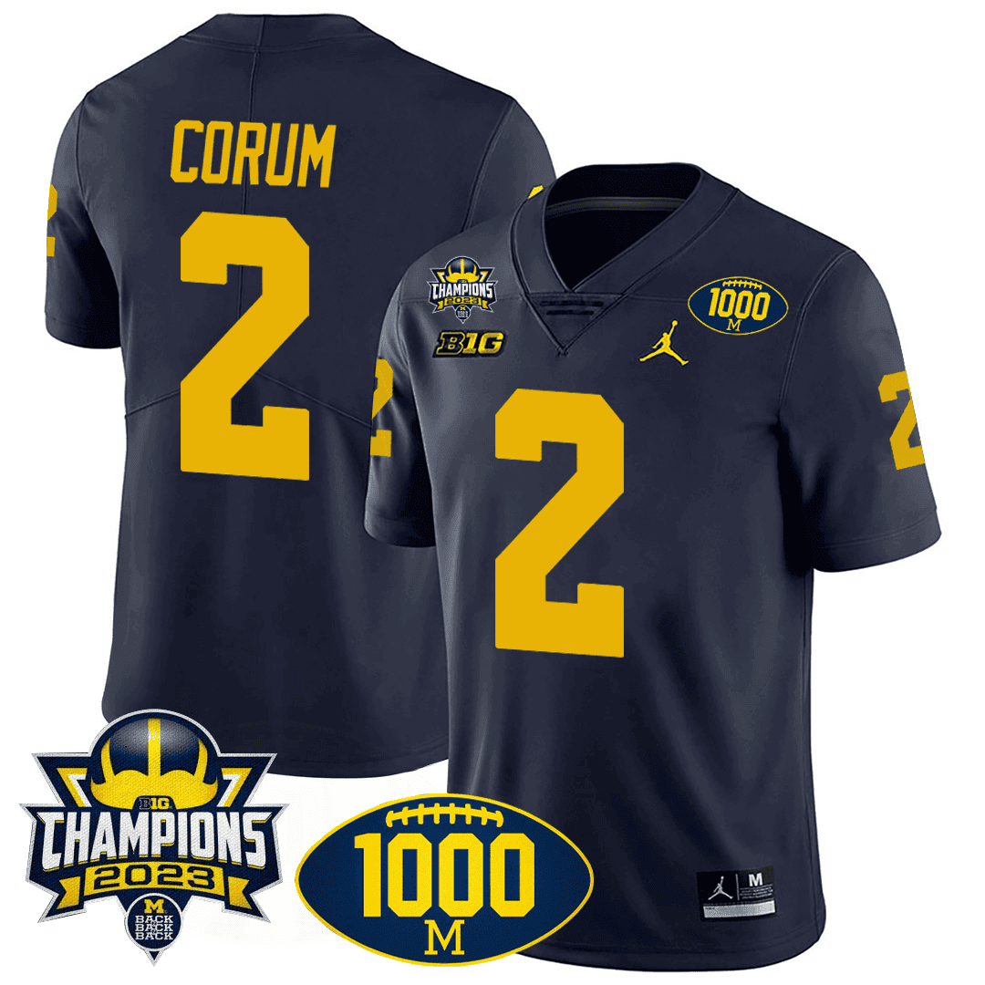 Men's Michigan Wolverines 1000 Wins & BIG10 Champions Patch Special Jersey - All Stitched