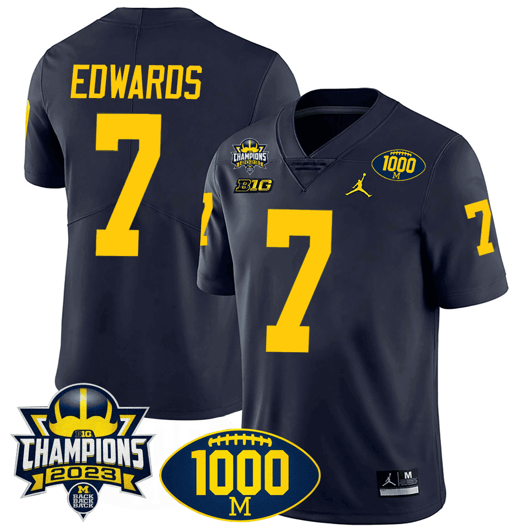 Men's Michigan Wolverines 1000 Wins & BIG10 Champions Patch Special Jersey - All Stitched
