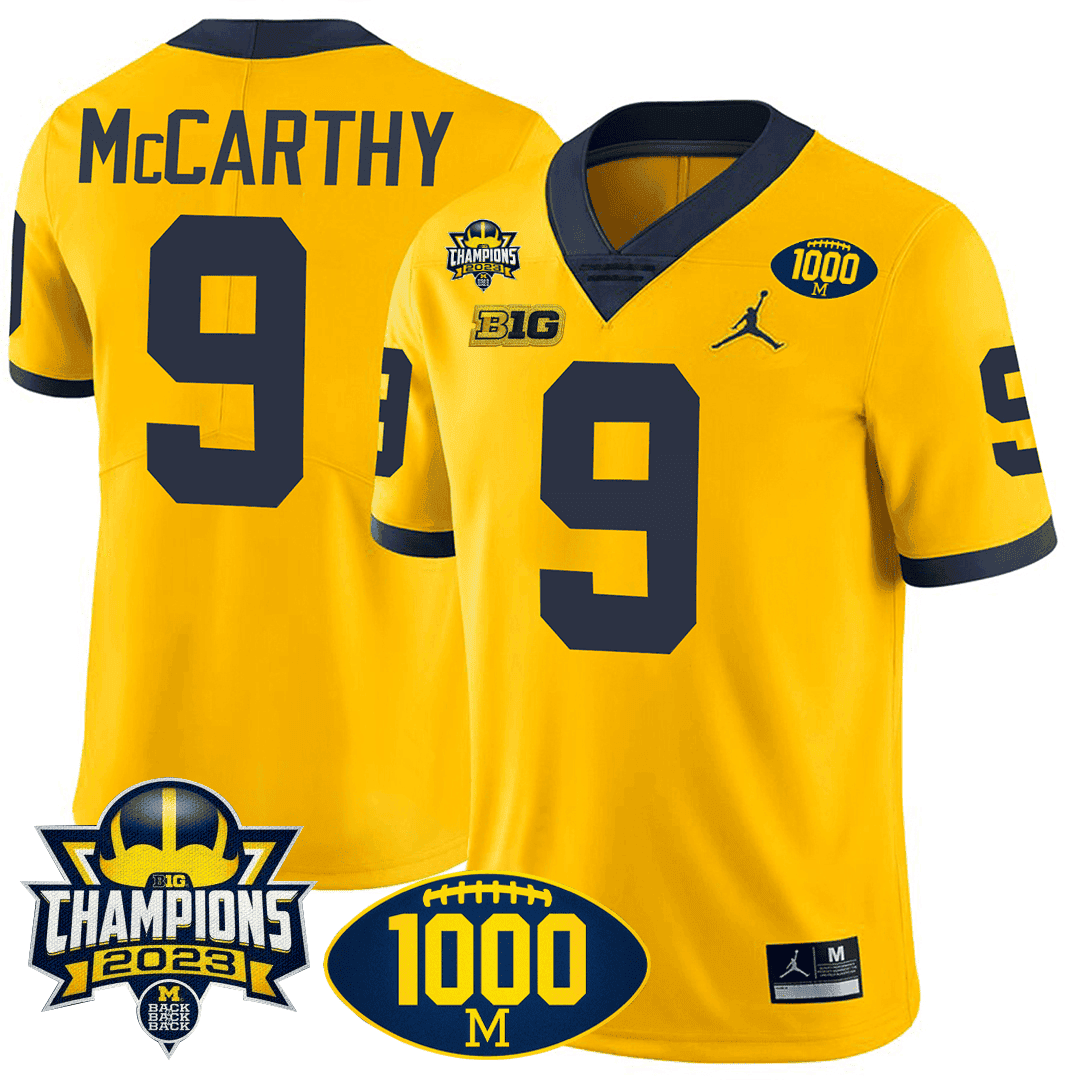 Men's Michigan Wolverines 1000 Wins & BIG10 Champions Patch Special Jersey - All Stitched