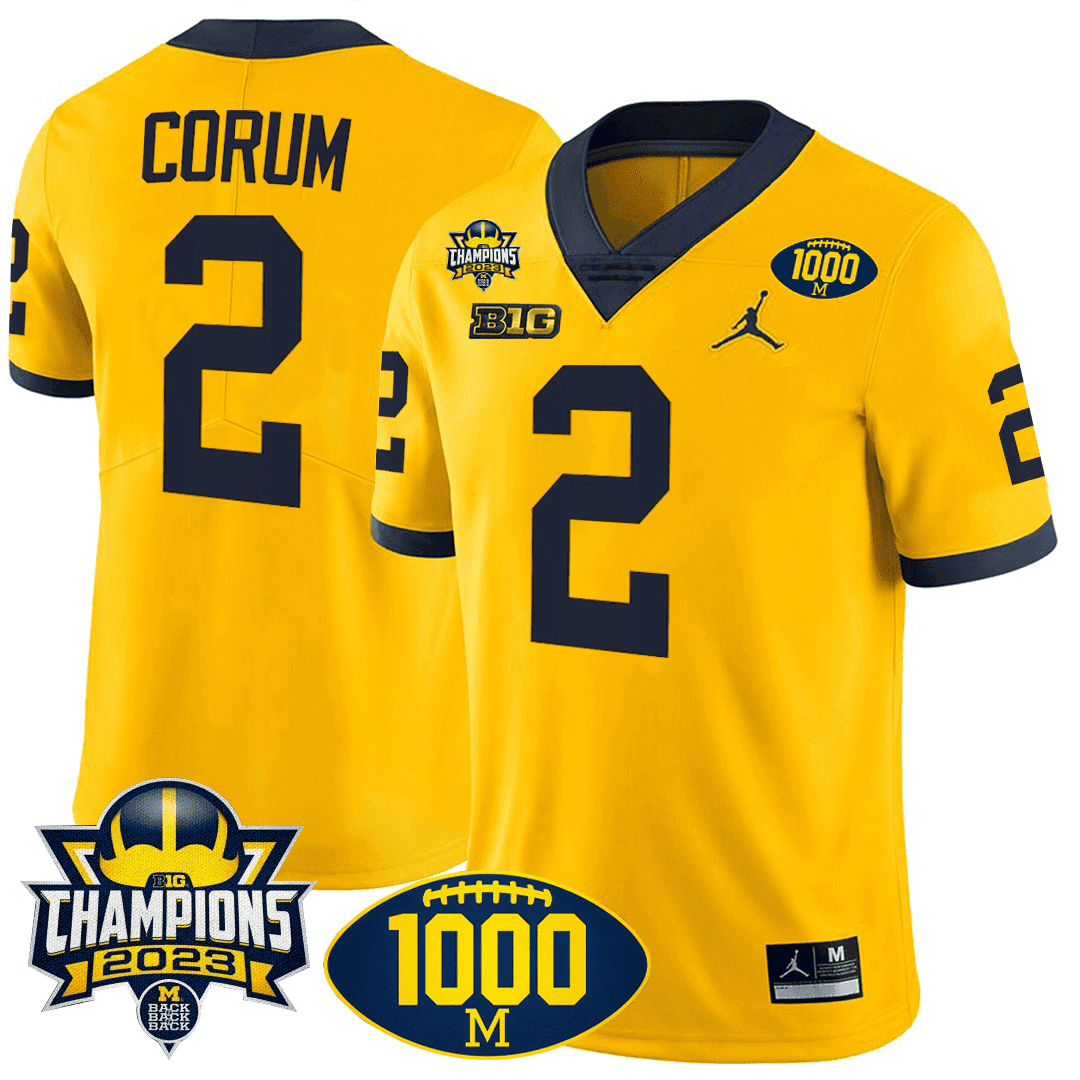 Men's Michigan Wolverines 1000 Wins & BIG10 Champions Patch Special Jersey - All Stitched