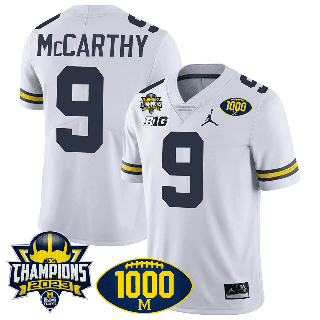 Men's Michigan Wolverines 1000 Wins & BIG10 Champions Patch Special Jersey - All Stitched