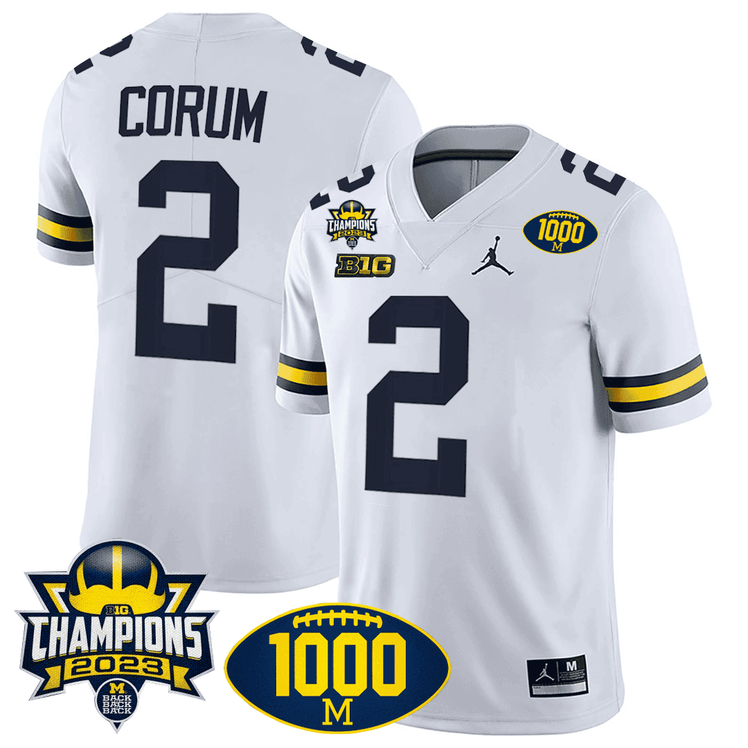 Men's Michigan Wolverines 1000 Wins & BIG10 Champions Patch Special Jersey - All Stitched