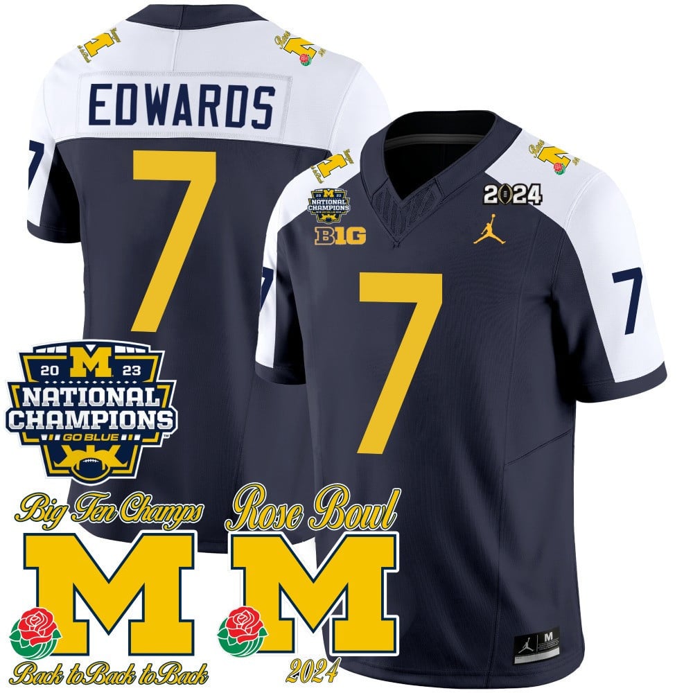 Men's Michigan Wolverines 2023 National Champions & Rose Bowl Patch Vapor Jersey - All Stitched