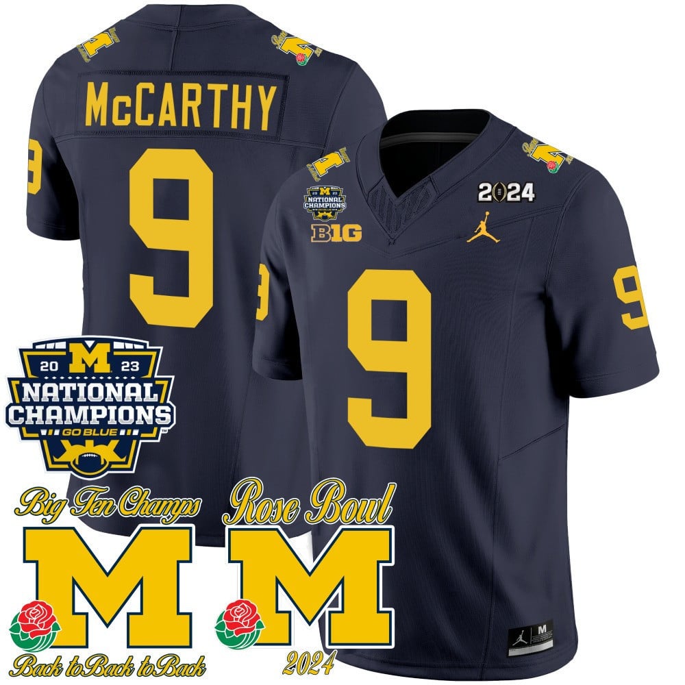 Men's Michigan Wolverines 2023 National Champions & Rose Bowl Patch Vapor Jersey - All Stitched