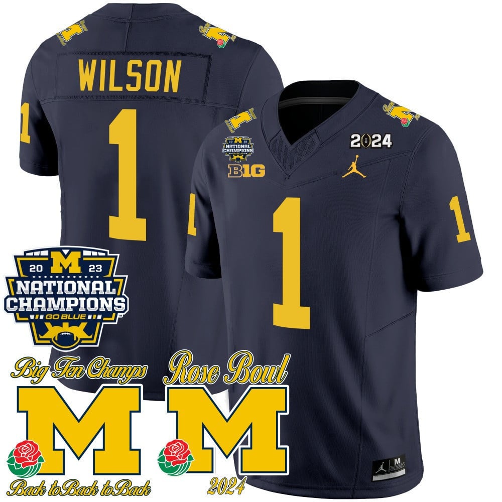 Men's Michigan Wolverines 2023 National Champions & Rose Bowl Patch Vapor Jersey - All Stitched