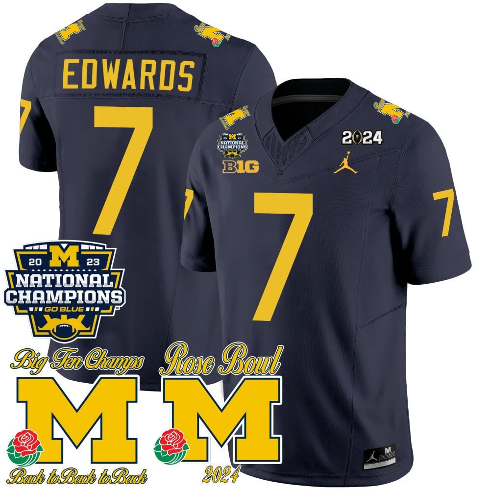 Men's Michigan Wolverines 2023 National Champions & Rose Bowl Patch Vapor Jersey - All Stitched
