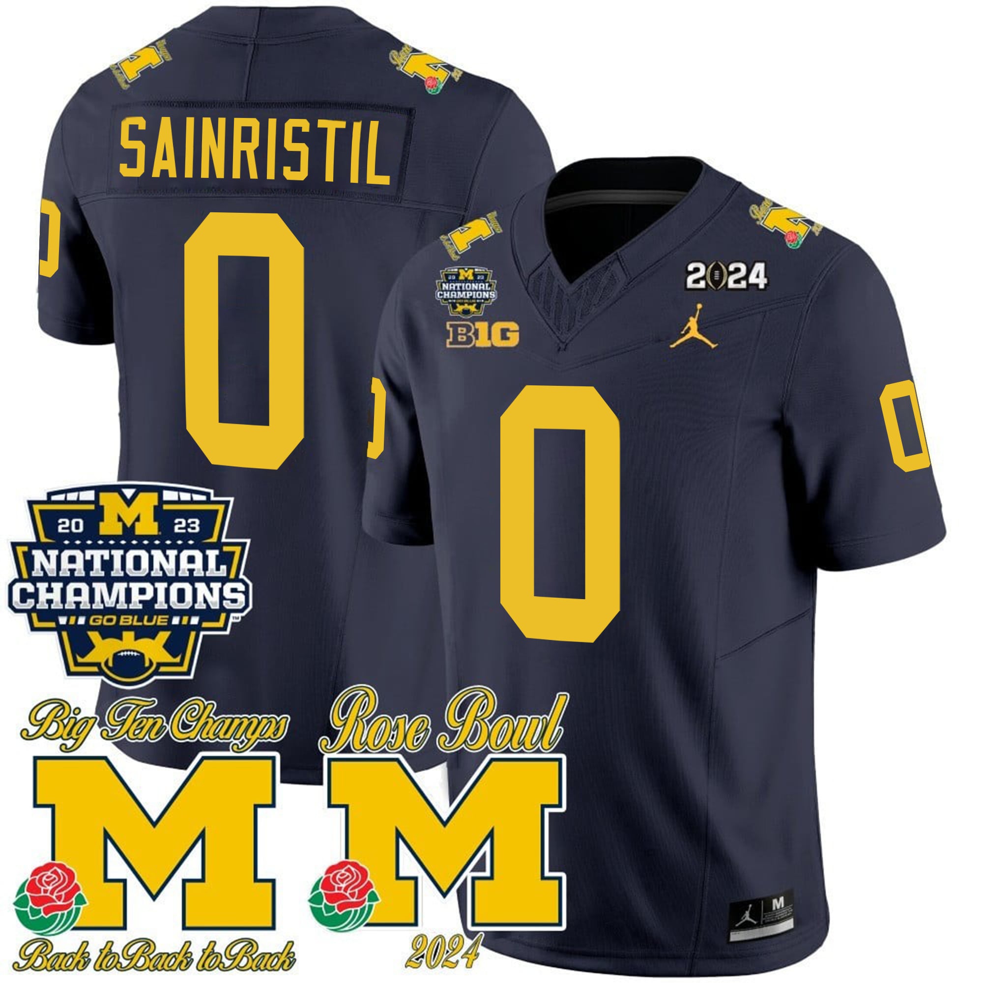 Men's Michigan Wolverines 2023 National Champions & Rose Bowl Patch Vapor Jersey - All Stitched