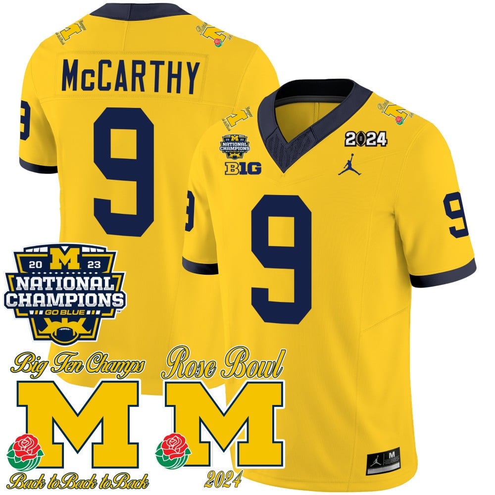 Men's Michigan Wolverines 2023 National Champions & Rose Bowl Patch Vapor Jersey - All Stitched
