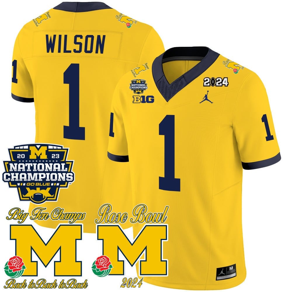 Men's Michigan Wolverines 2023 National Champions & Rose Bowl Patch Vapor Jersey - All Stitched