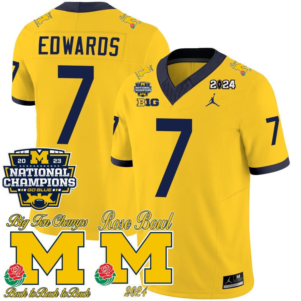 Men's Michigan Wolverines 2023 National Champions & Rose Bowl Patch Vapor Jersey - All Stitched