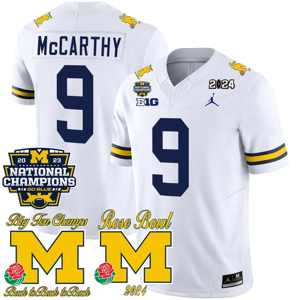 Men's Michigan Wolverines 2023 National Champions & Rose Bowl Patch Vapor Jersey - All Stitched