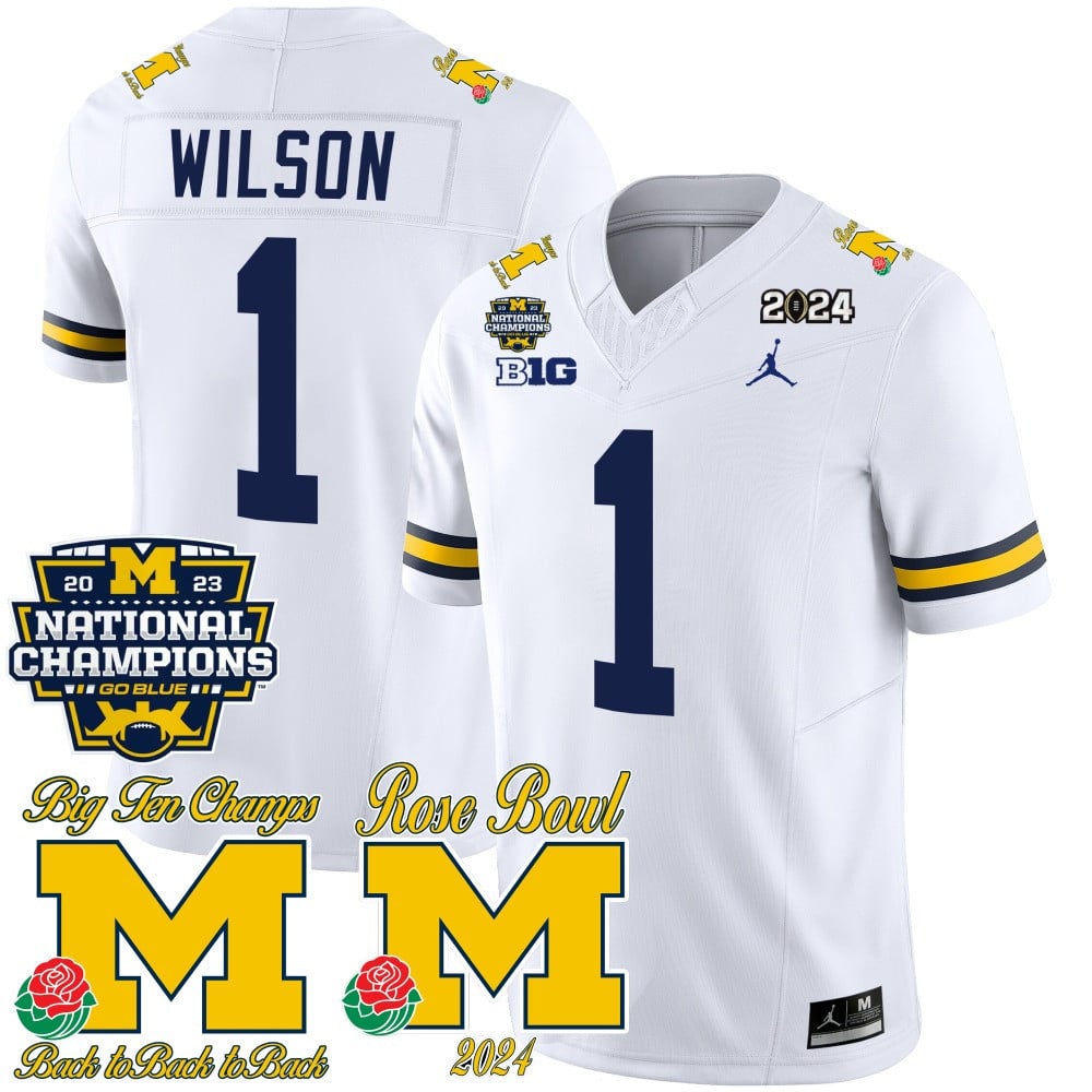 Men's Michigan Wolverines 2023 National Champions & Rose Bowl Patch Vapor Jersey - All Stitched