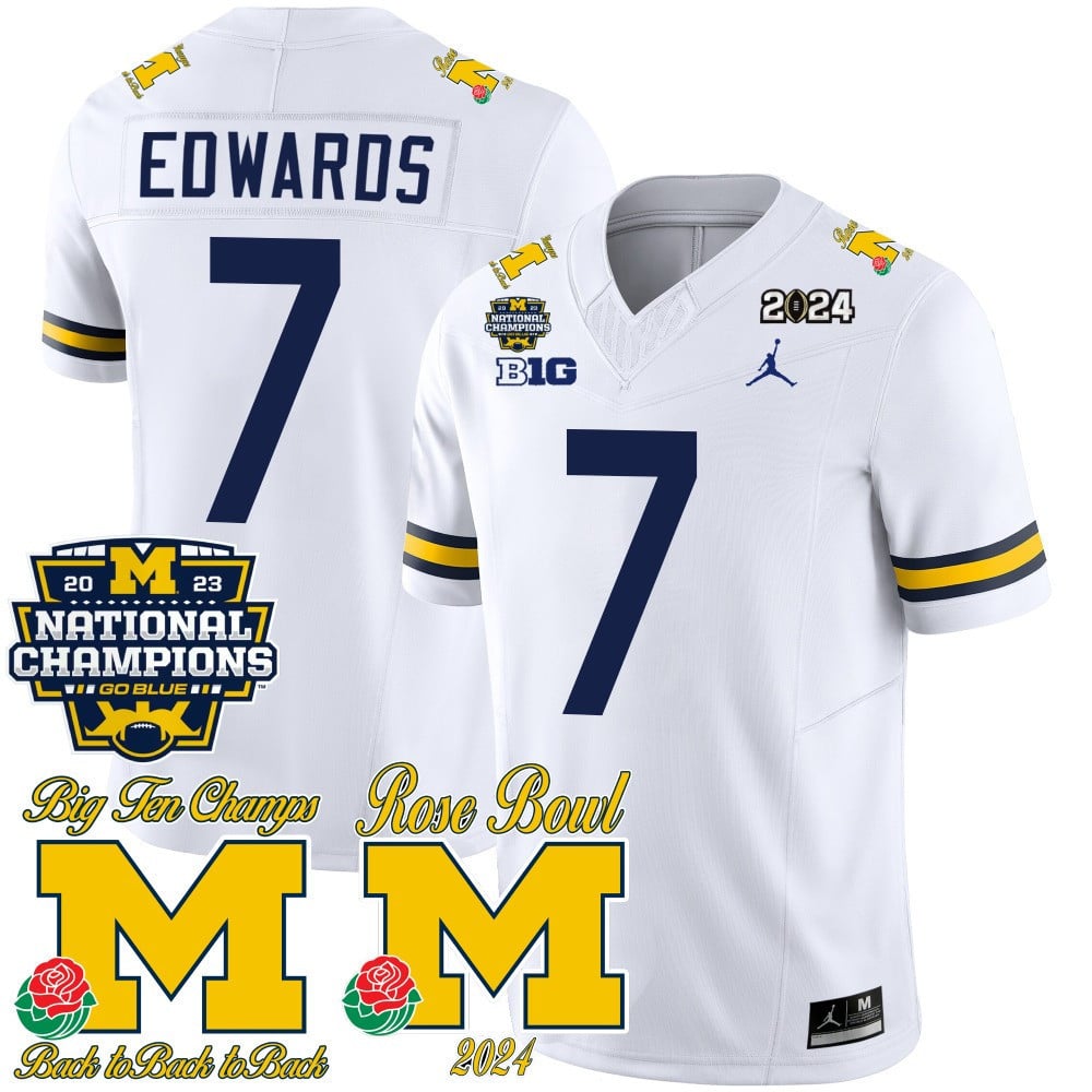 Men's Michigan Wolverines 2023 National Champions & Rose Bowl Patch Vapor Jersey - All Stitched