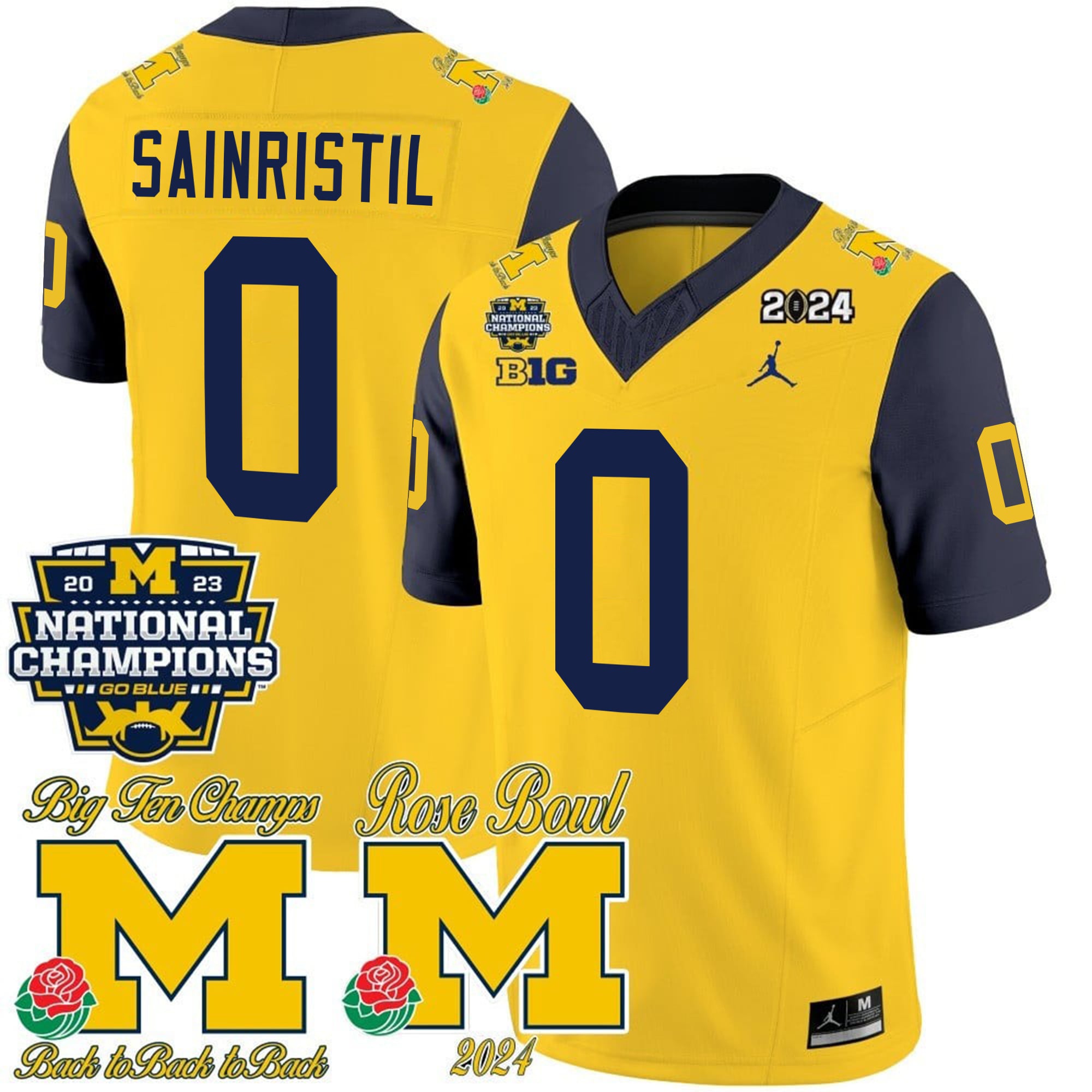 Men's Michigan Wolverines 2023 National Champions & Rose Bowl Patch Vapor Jersey - All Stitched