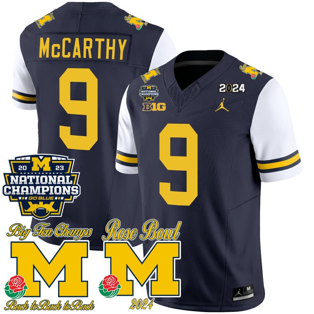 Men's Michigan Wolverines 2023 National Champions & Rose Bowl Patch Vapor Jersey - All Stitched