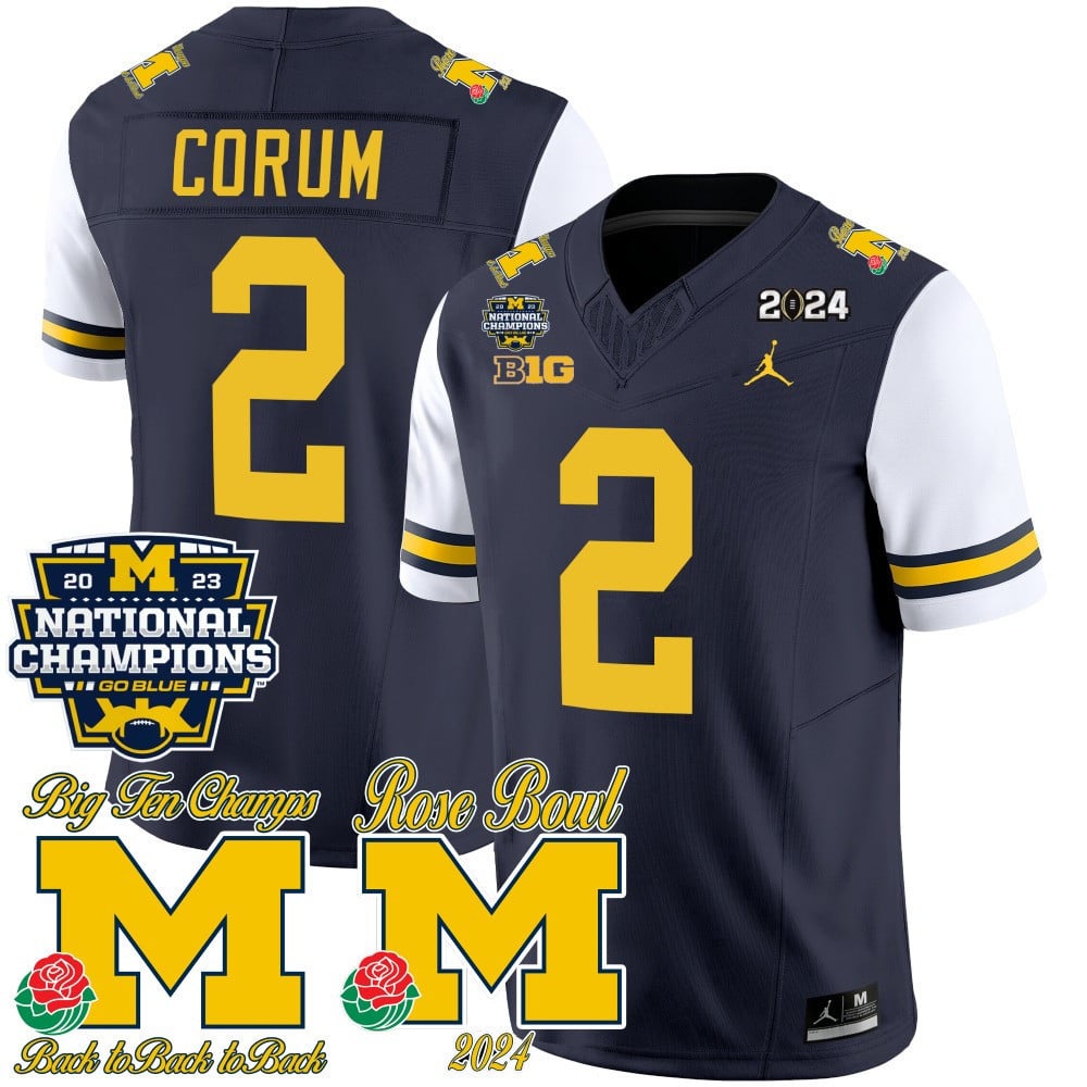 Men's Michigan Wolverines 2023 National Champions & Rose Bowl Patch Vapor Jersey - All Stitched