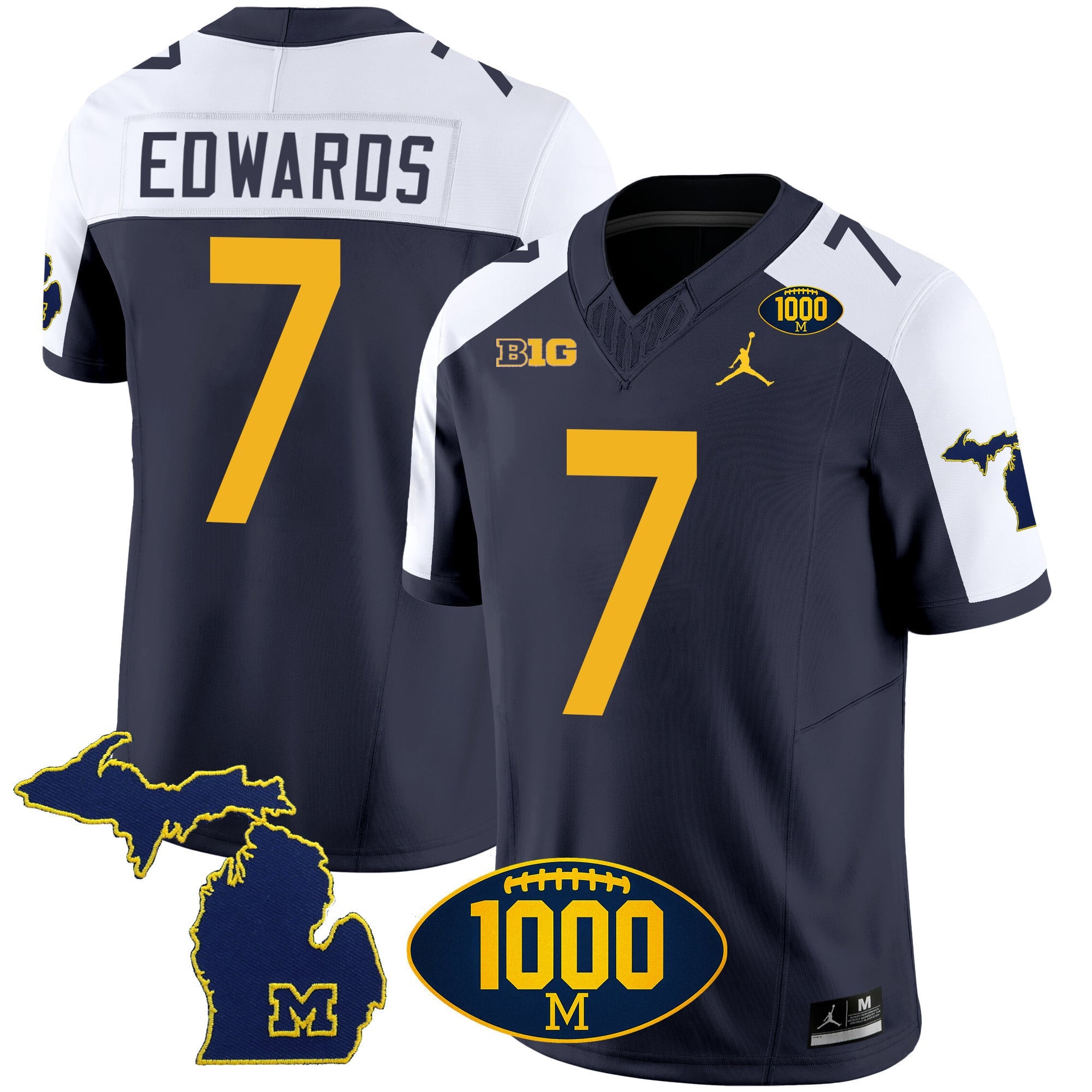 Men's Michigan Wolverines 1000 Wins Patch Vapor Jersey V3 - All Stitched