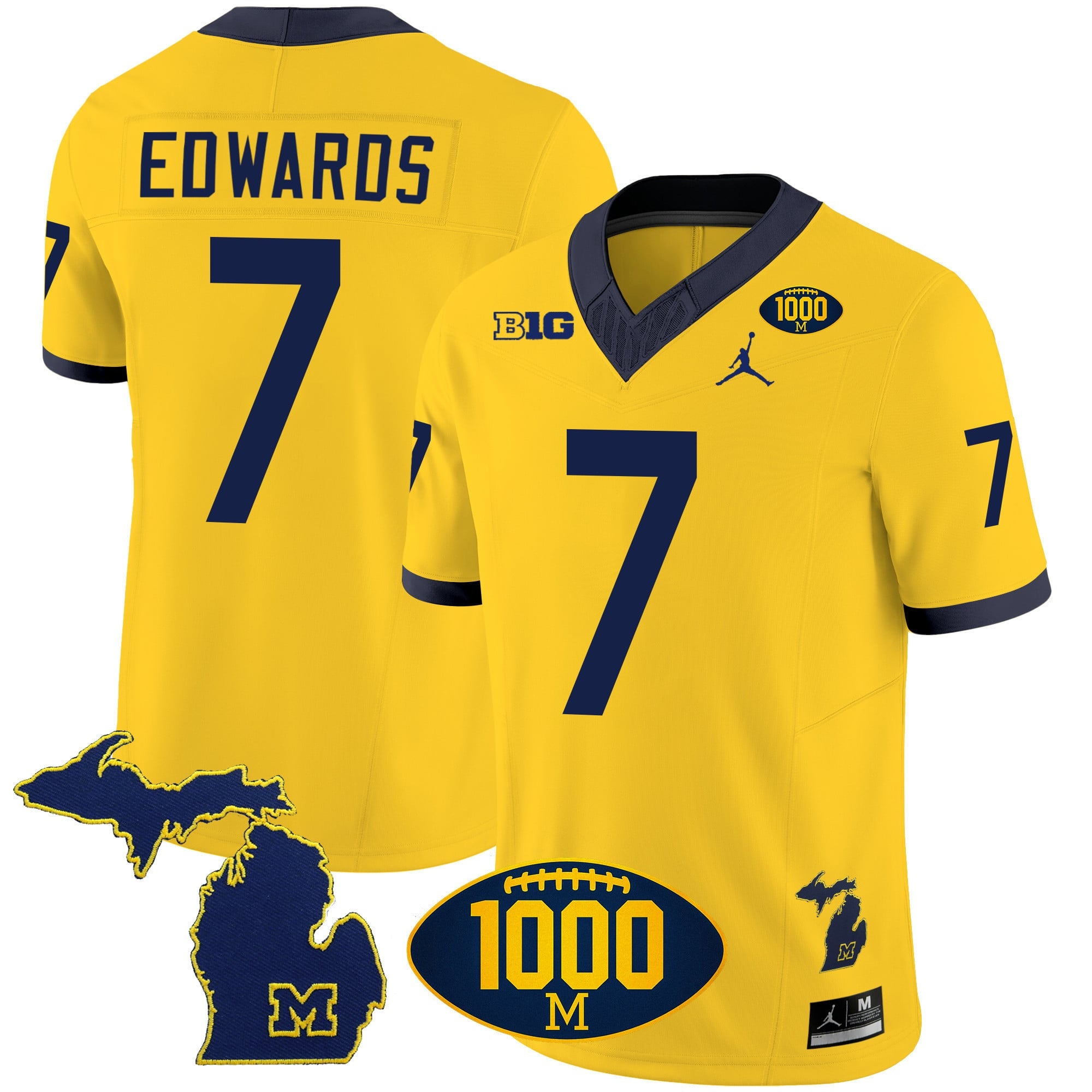 Men's Michigan Wolverines 1000 Wins Patch Vapor Jersey V3 - All Stitched