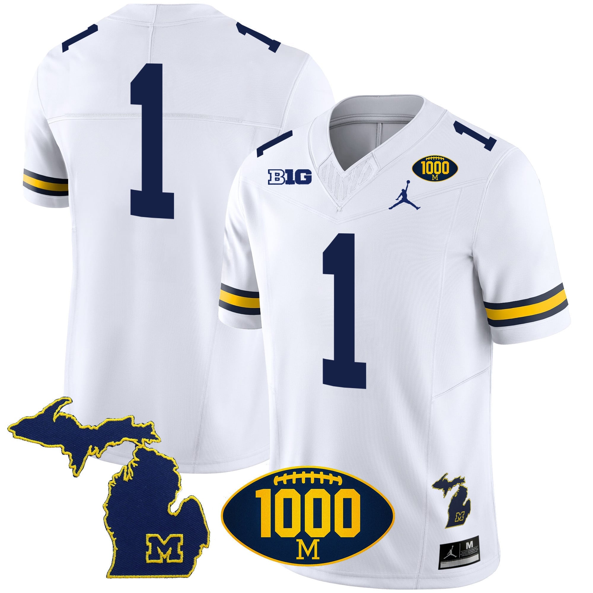 Men's Michigan Wolverines 1000 Wins Patch Vapor Jersey V3 - All Stitched