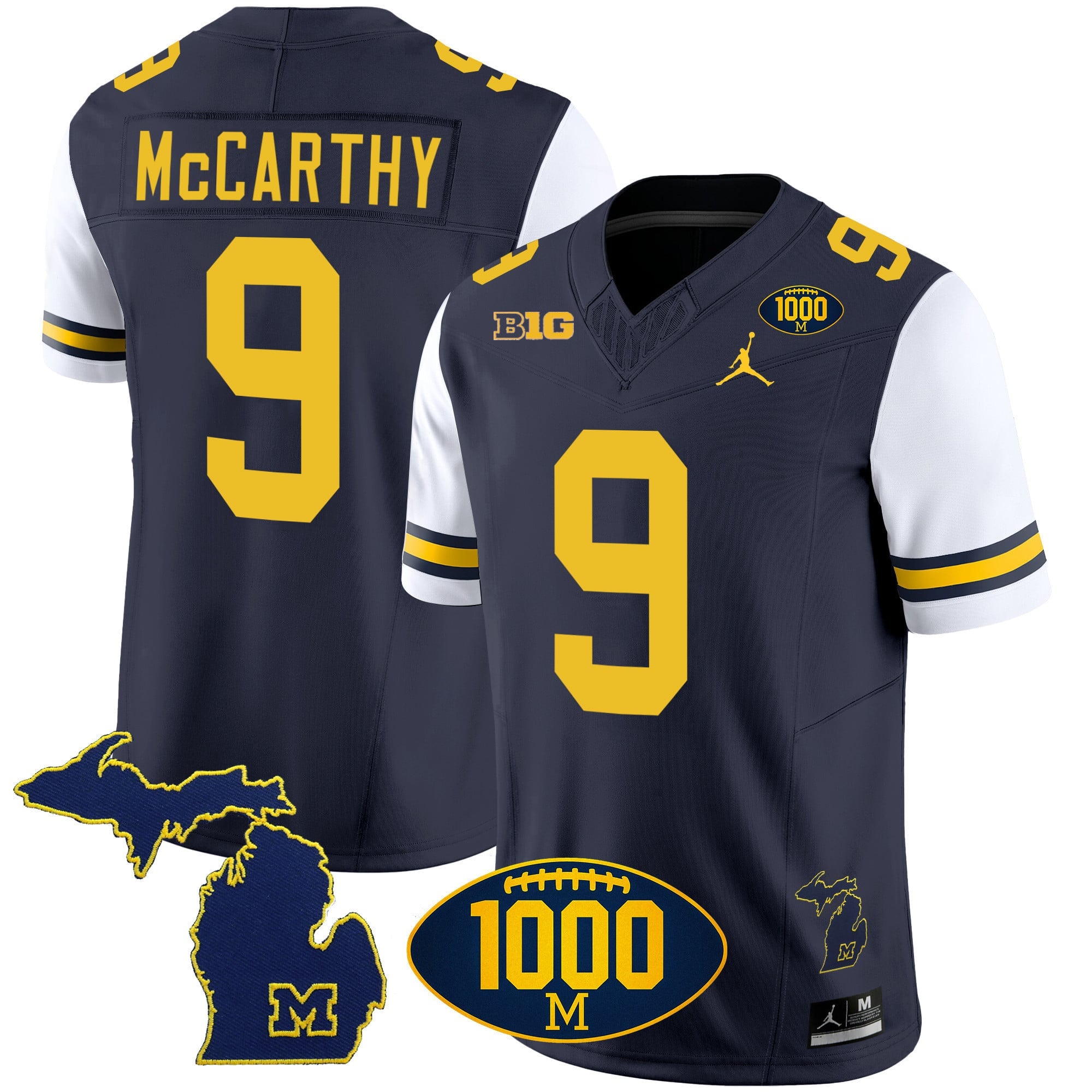 Men's Michigan Wolverines 1000 Wins Patch Vapor Jersey V3 - All Stitched