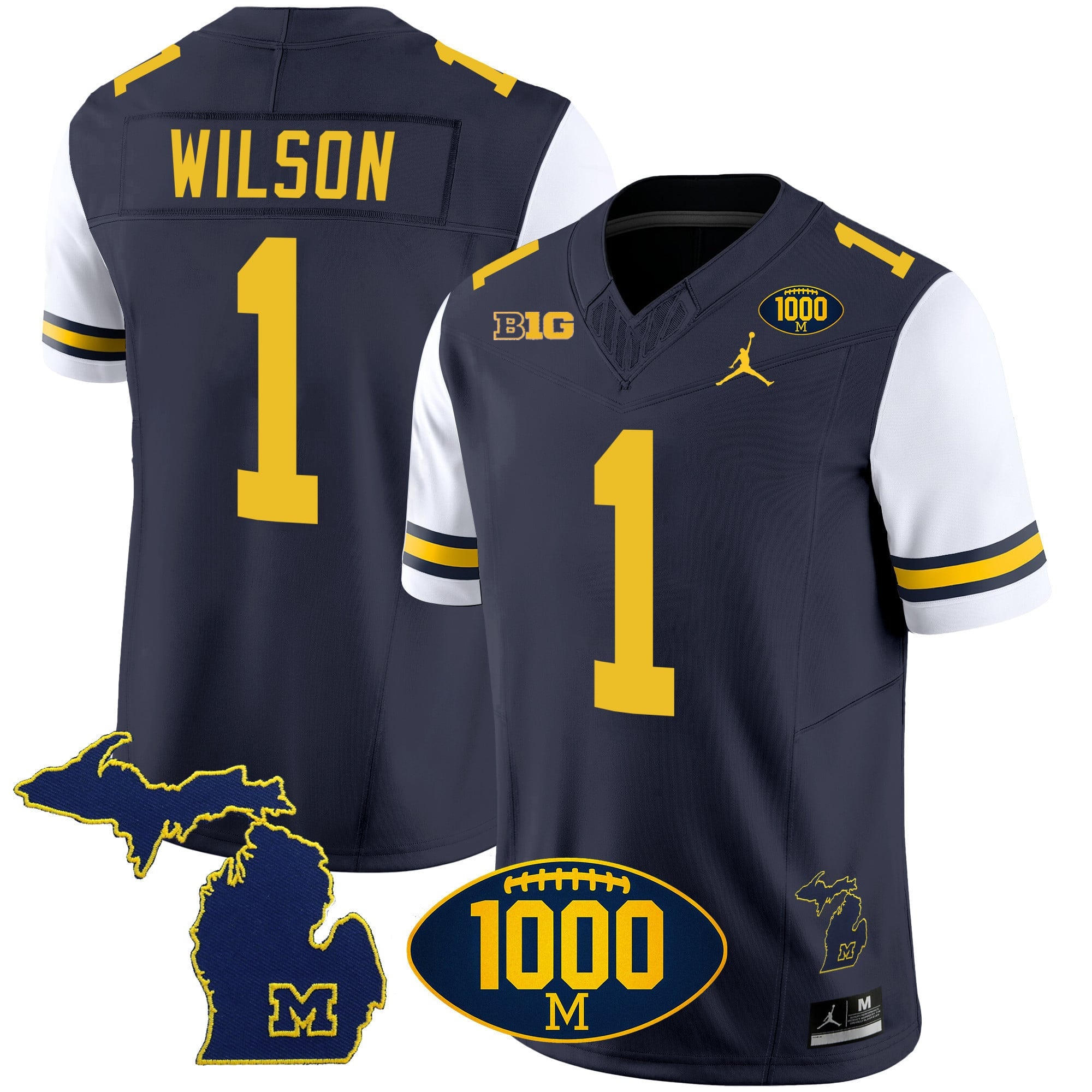 Men's Michigan Wolverines 1000 Wins Patch Vapor Jersey V3 - All Stitched