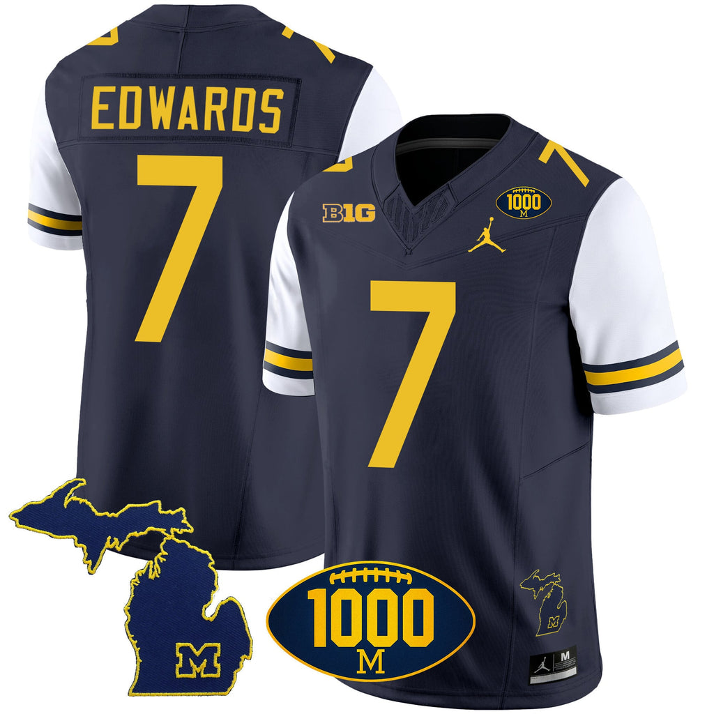 Men's Michigan Wolverines 1000 Wins Patch Vapor Jersey V3 - All Stitched