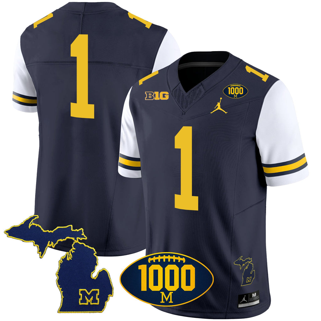 Men's Michigan Wolverines 1000 Wins Patch Vapor Jersey V3 - All Stitched
