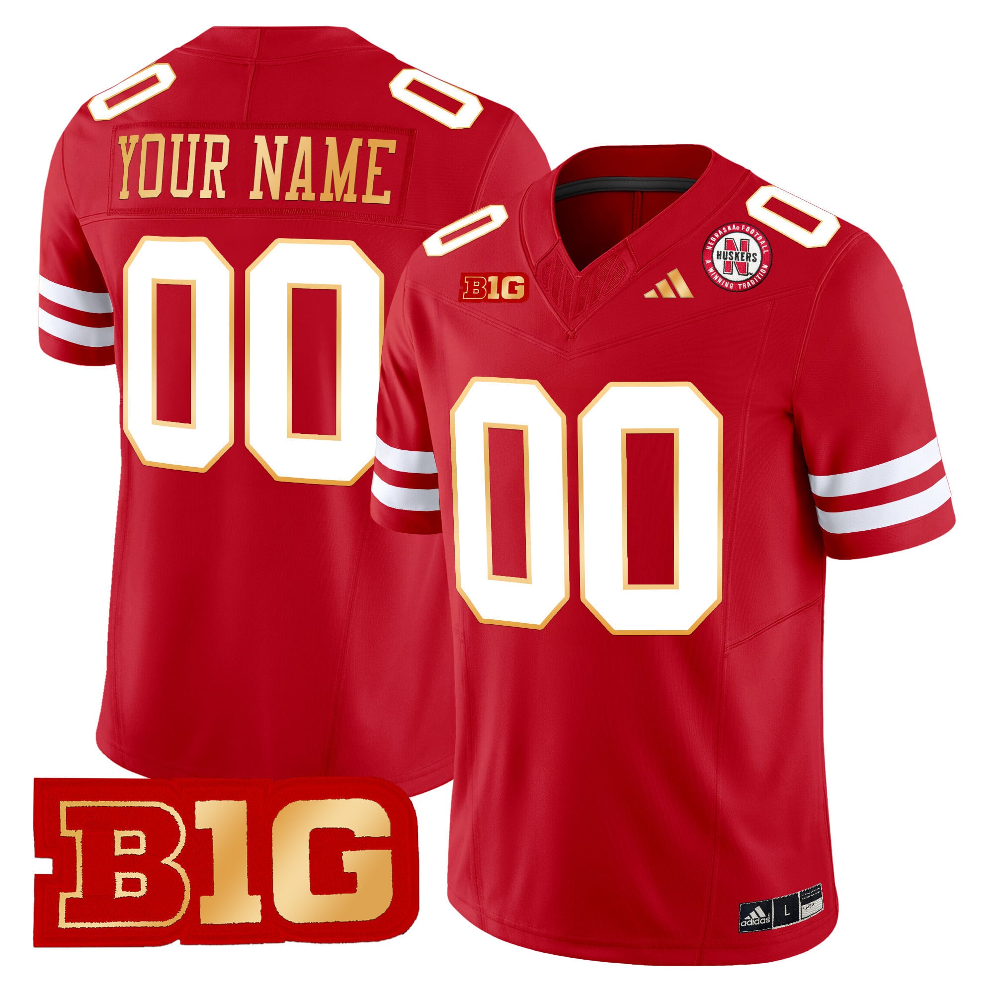 Nebraska Cornhuskers 2024 Gold Trim Vapor Limited Custom Jersey - All Stitched