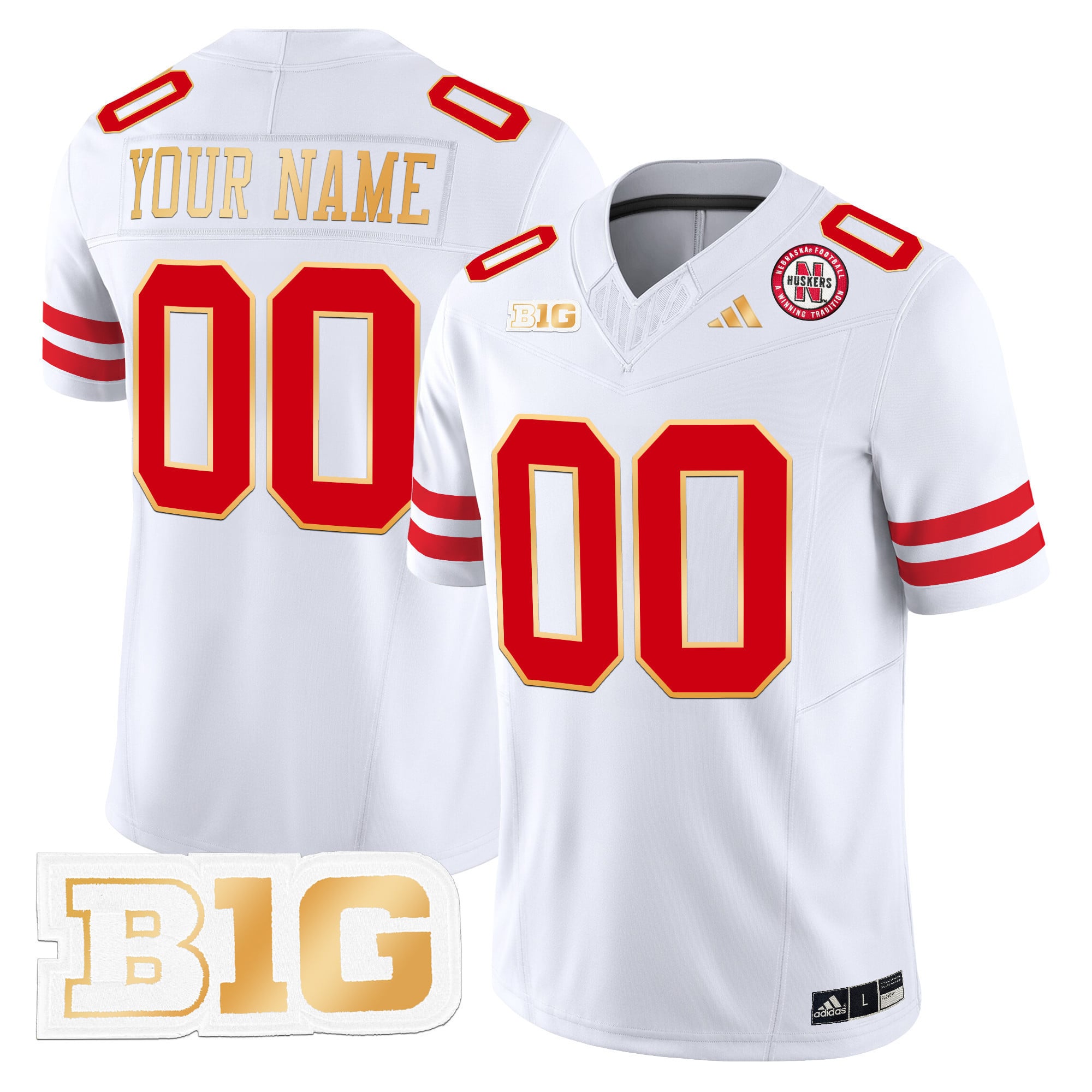 Nebraska Cornhuskers 2024 Gold Trim Vapor Limited Custom Jersey - All Stitched