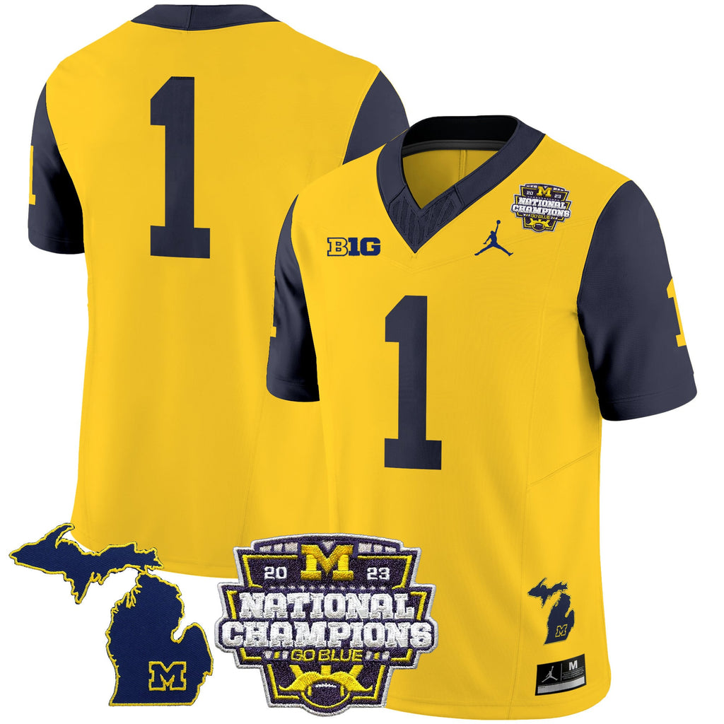 Men's Michigan Wolverines 2023 National Champions Patch Vapor Jersey V6 - All Stitched