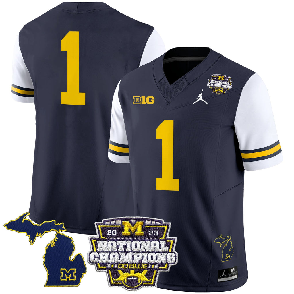 Men's Michigan Wolverines 2023 National Champions Patch Vapor Jersey V6 - All Stitched
