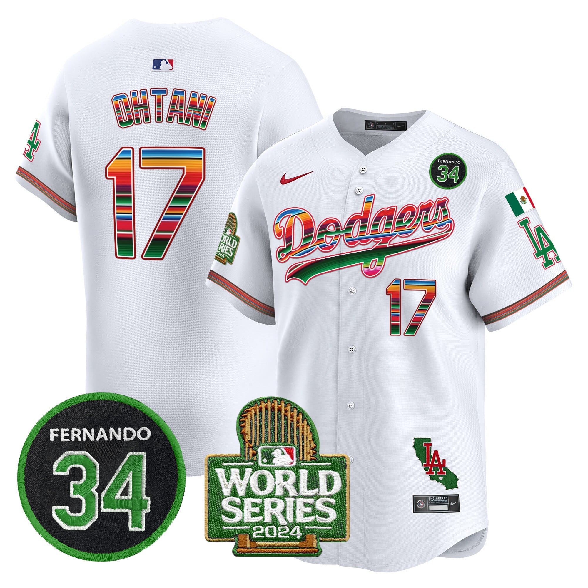 Men's Dodgers Mexico Fernando Memorial & 2024 World Series Patch Vapor Premier Limited Jersey - All Stitched
