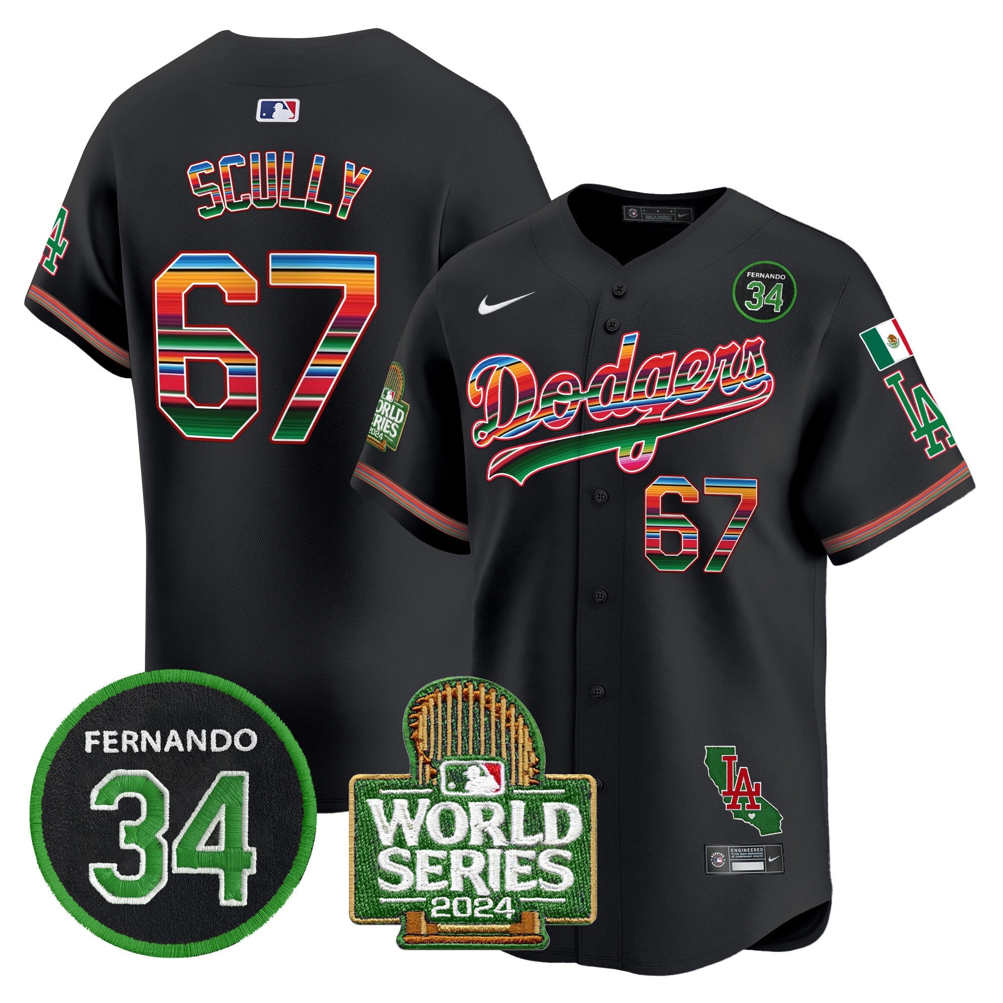 Men's Dodgers Mexico Fernando Memorial & 2024 World Series Patch Vapor Premier Limited Jersey - All Stitched