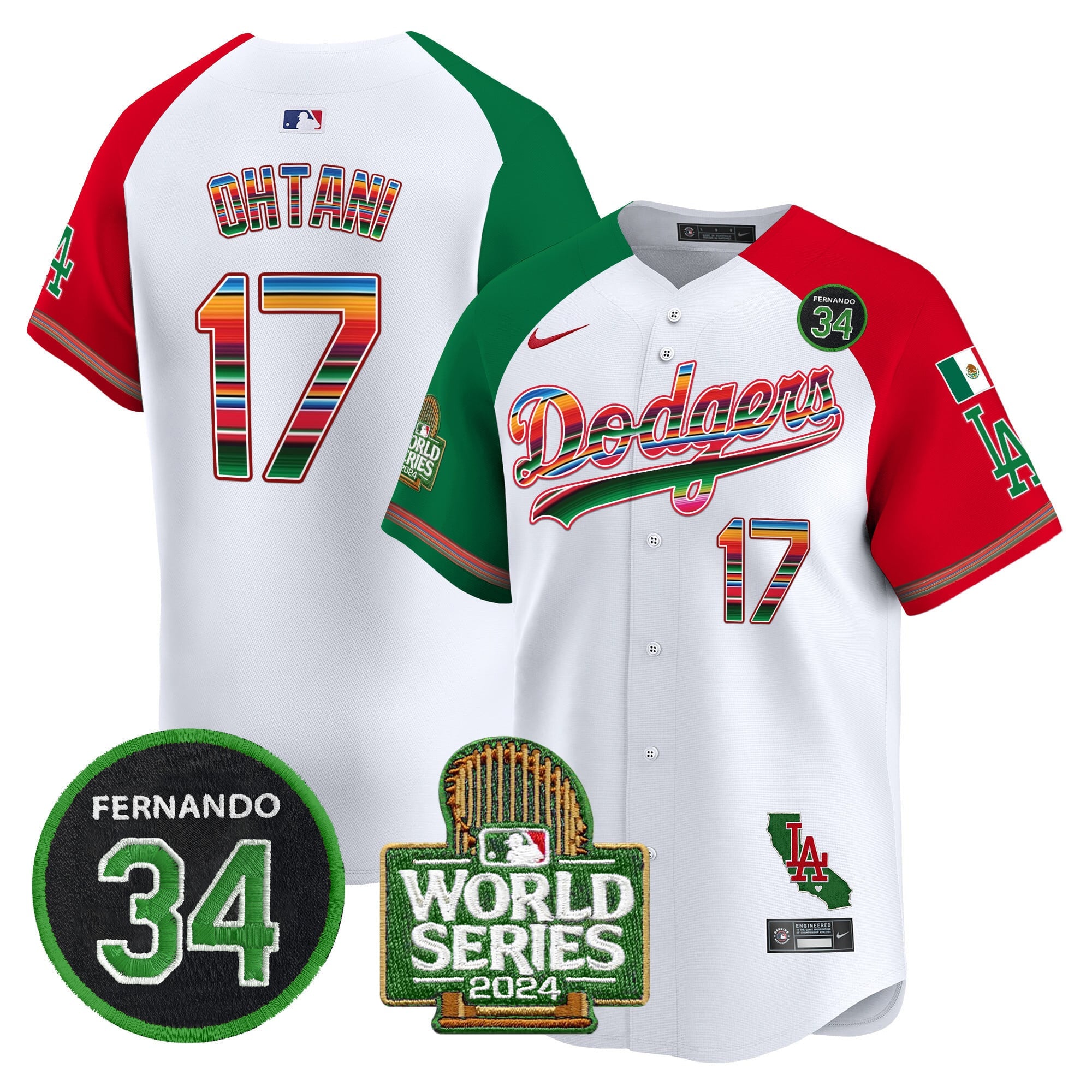 Men's Dodgers Mexico Fernando Memorial & 2024 World Series Patch Vapor Premier Limited Jersey - All Stitched