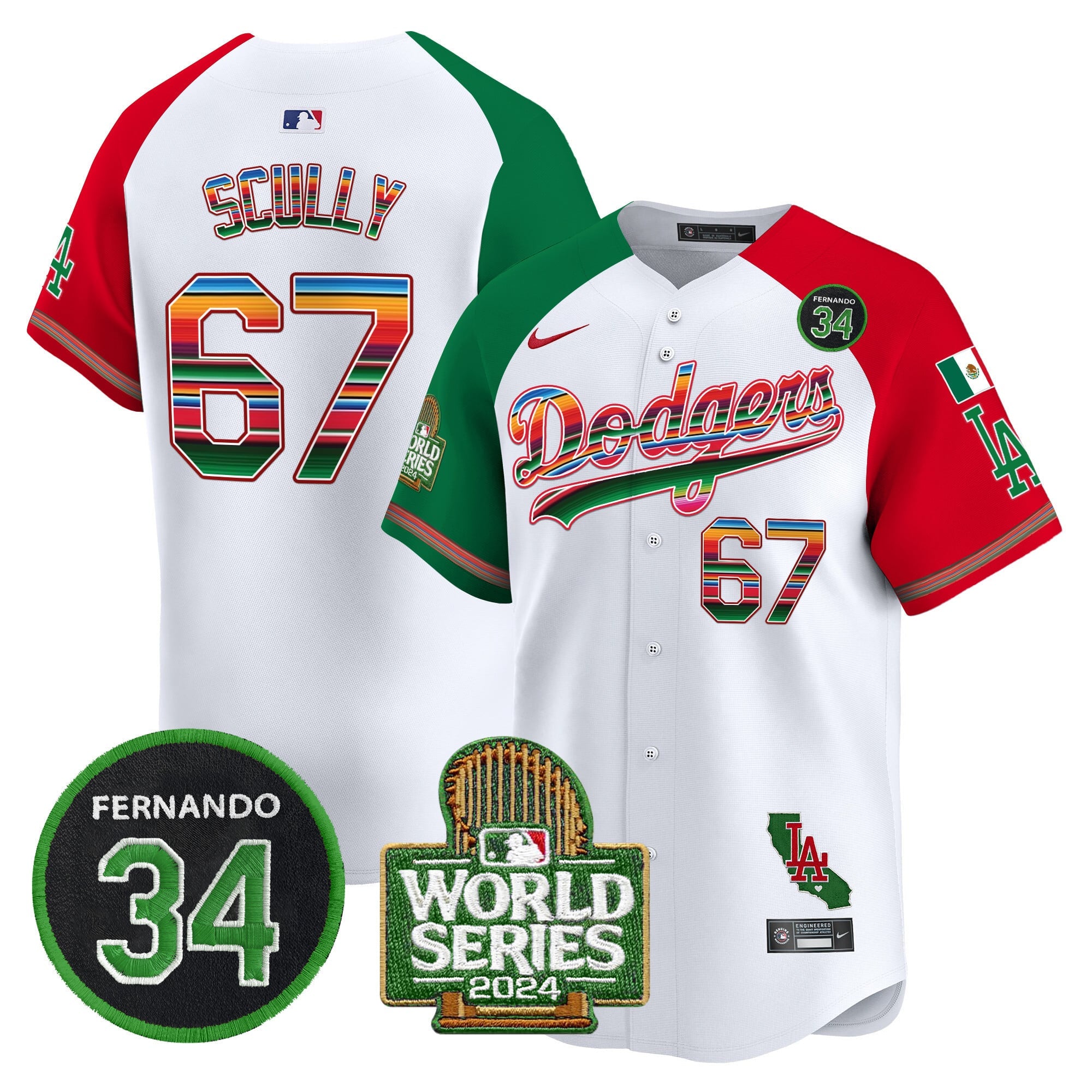 Men's Dodgers Mexico Fernando Memorial & 2024 World Series Patch Vapor Premier Limited Jersey - All Stitched