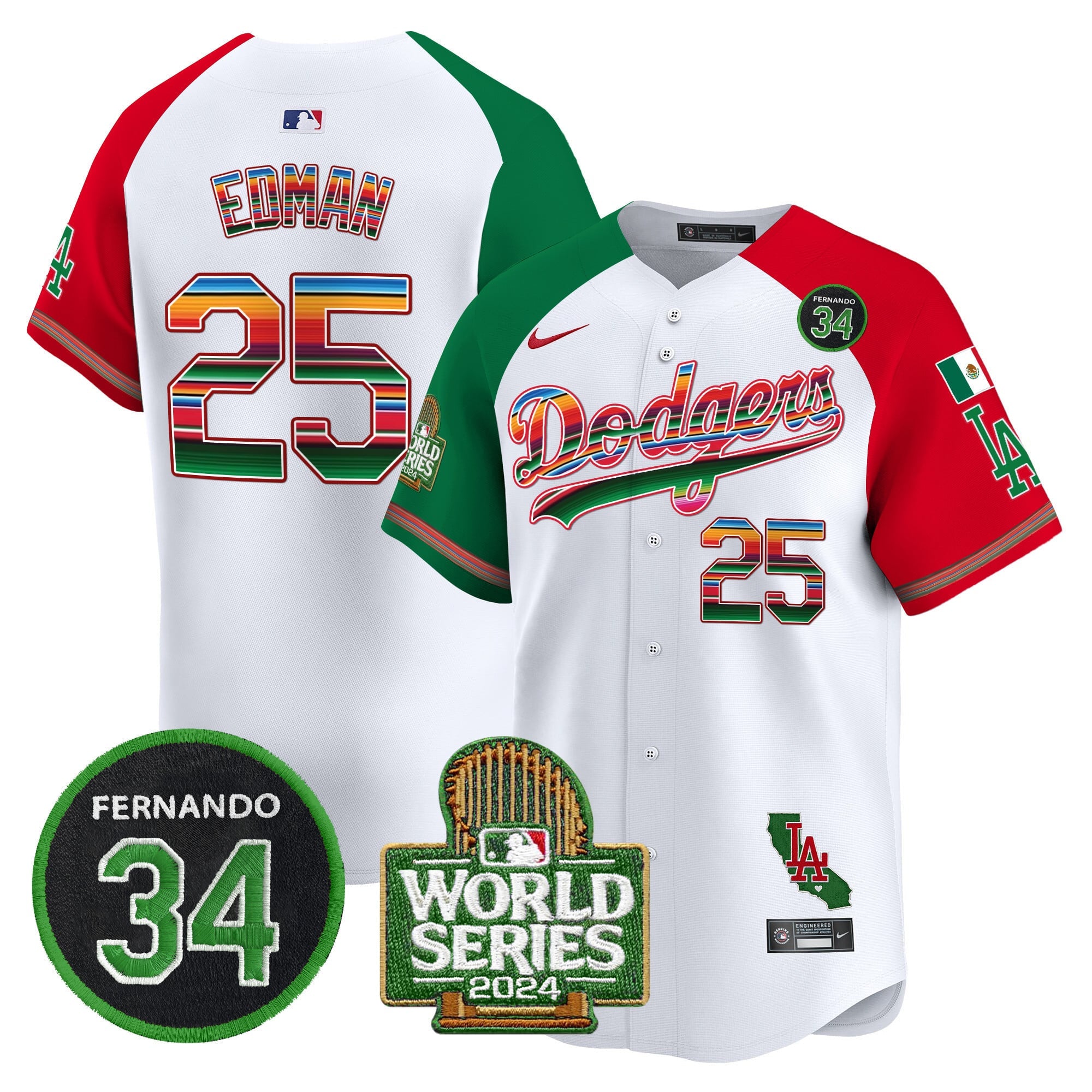 Men's Dodgers Mexico Fernando Memorial & 2024 World Series Patch Vapor Premier Limited Jersey - All Stitched