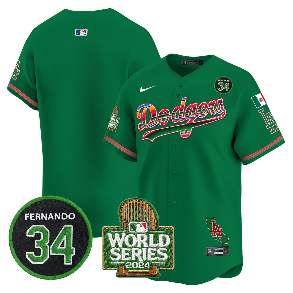 Men's Dodgers Mexico Fernando Memorial & 2024 World Series Patch Vapor Premier Limited Jersey - All Stitched