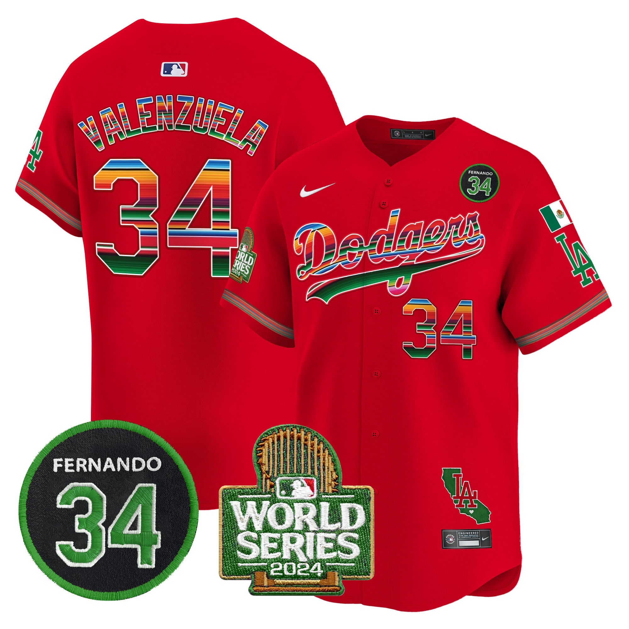 Men's Dodgers Mexico Fernando Memorial & 2024 World Series Patch Vapor Premier Limited Jersey - All Stitched