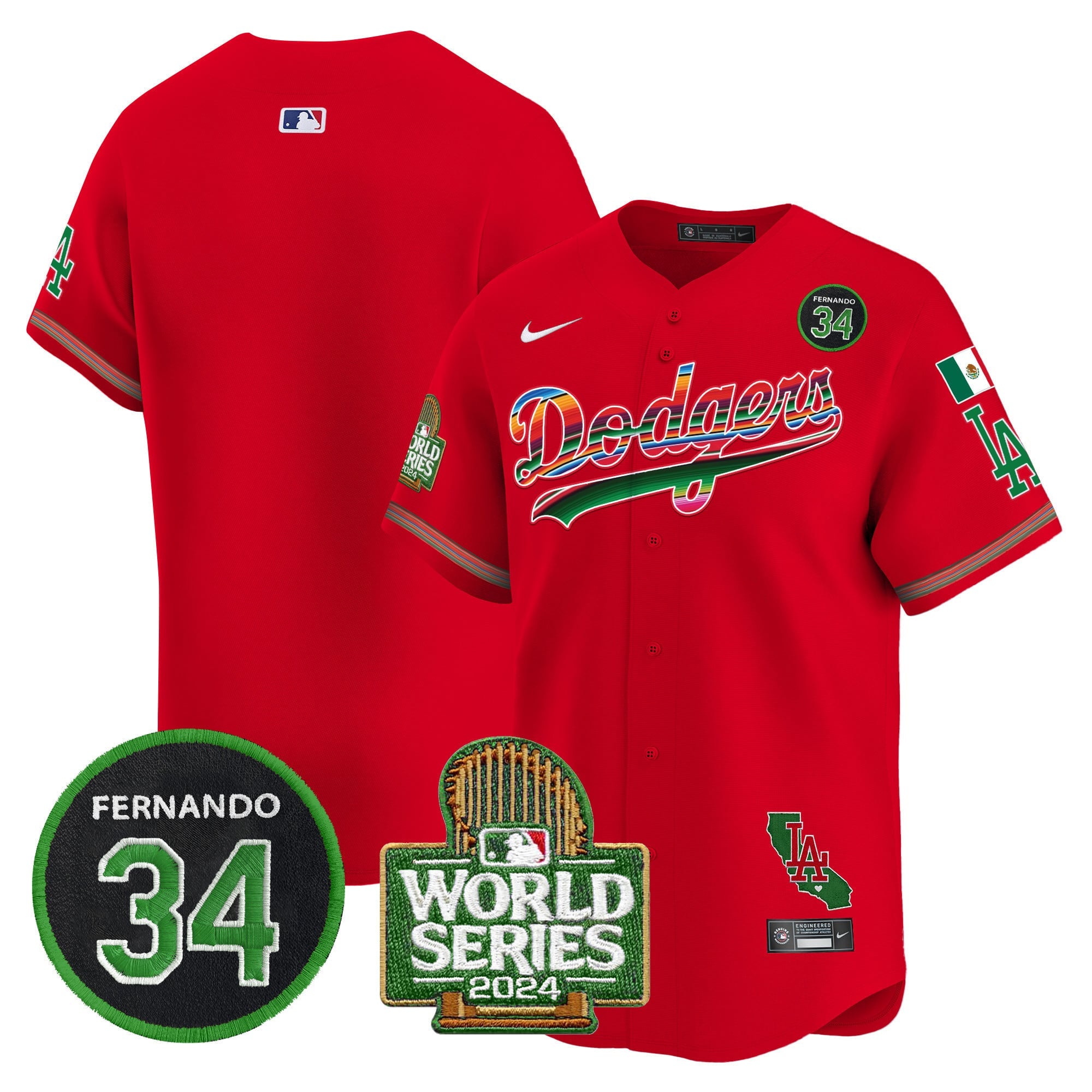 Men's Dodgers Mexico Fernando Memorial & 2024 World Series Patch Vapor Premier Limited Jersey - All Stitched