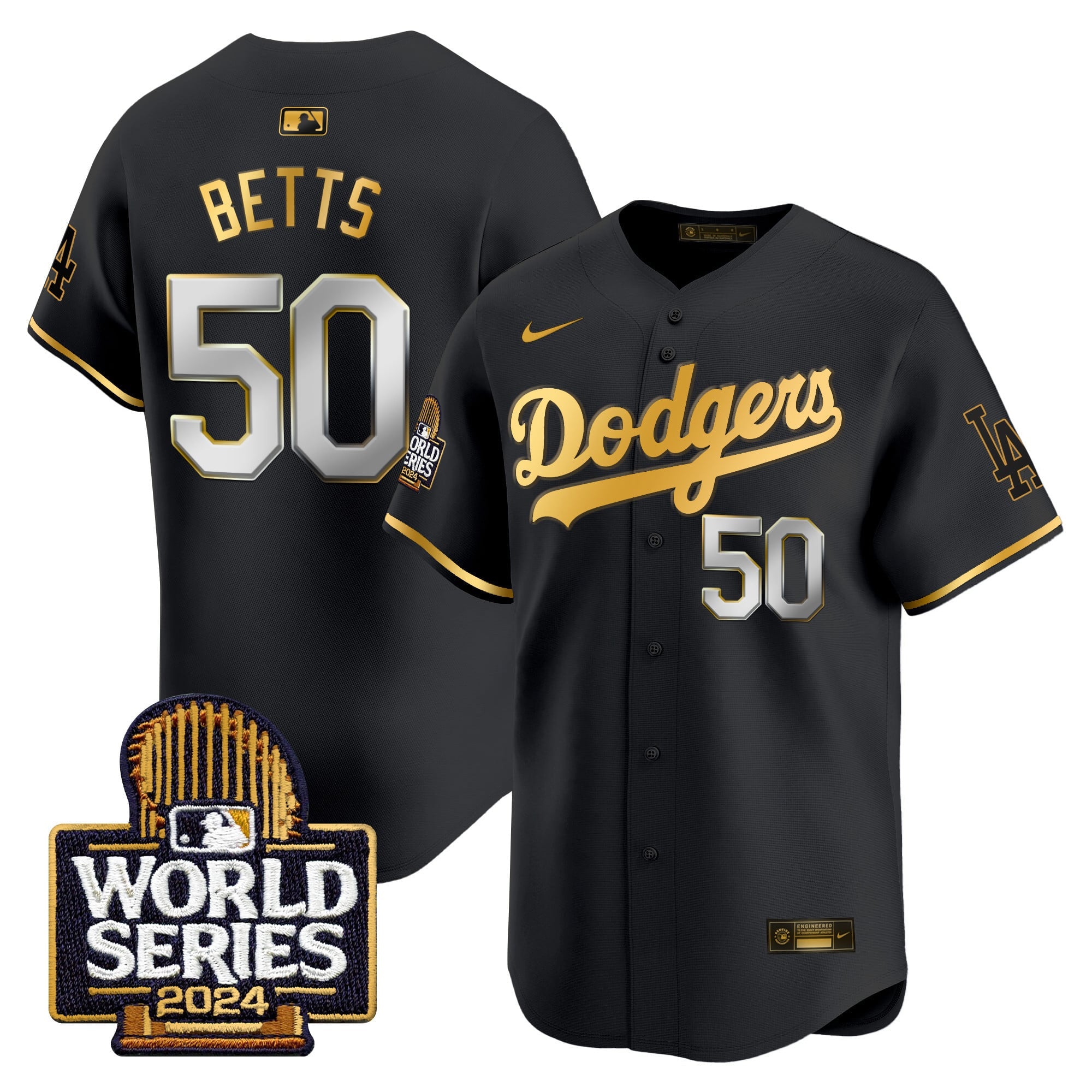 Men's Dodgers 2024 World Series Gold Trim Vapor Premier Limited Jersey - All Stitched