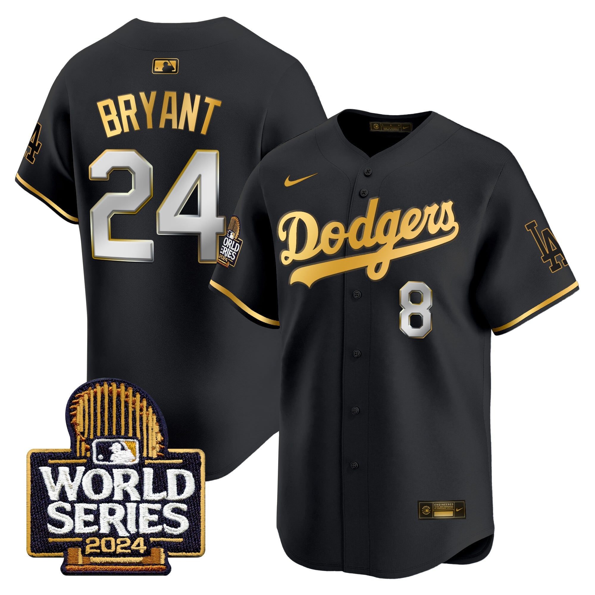 Men's Dodgers 2024 World Series Gold Trim Vapor Premier Limited Jersey - All Stitched