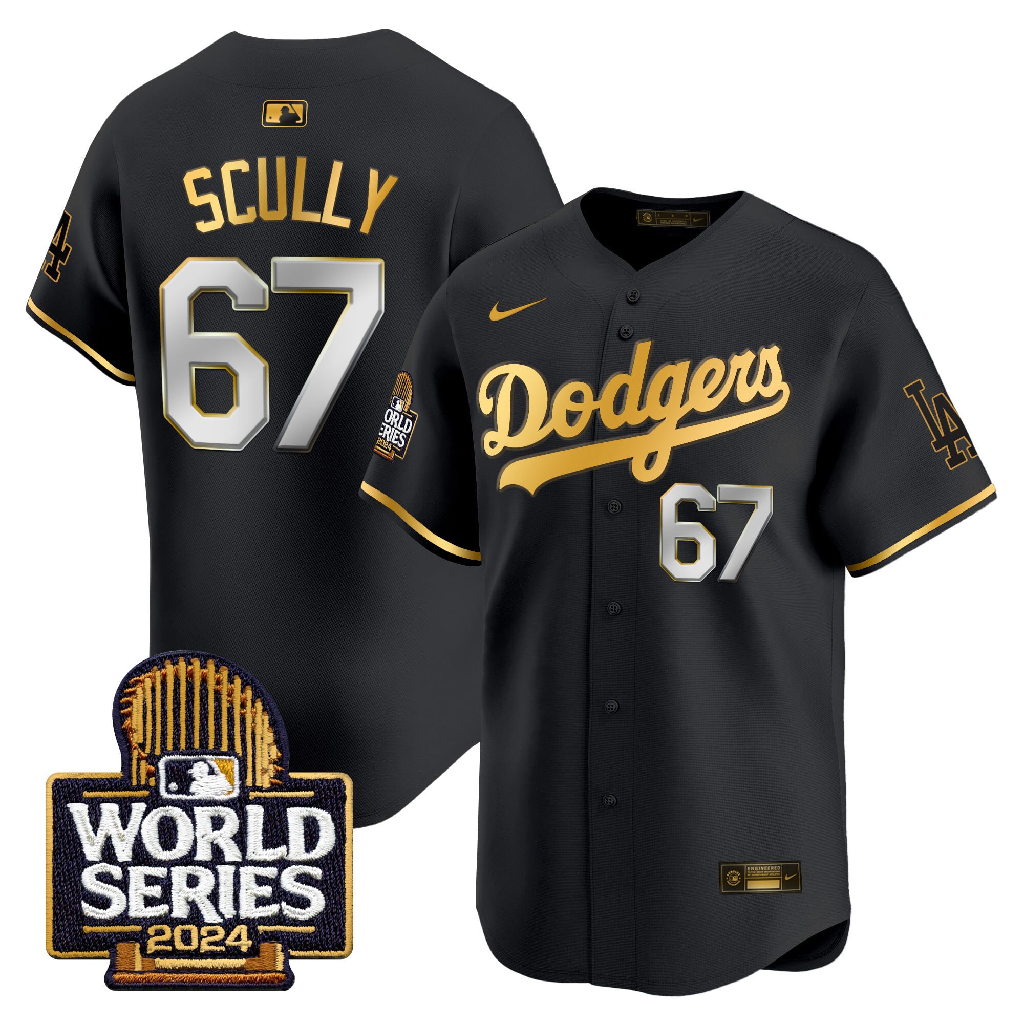 Men's Dodgers 2024 World Series Gold Trim Vapor Premier Limited Jersey - All Stitched