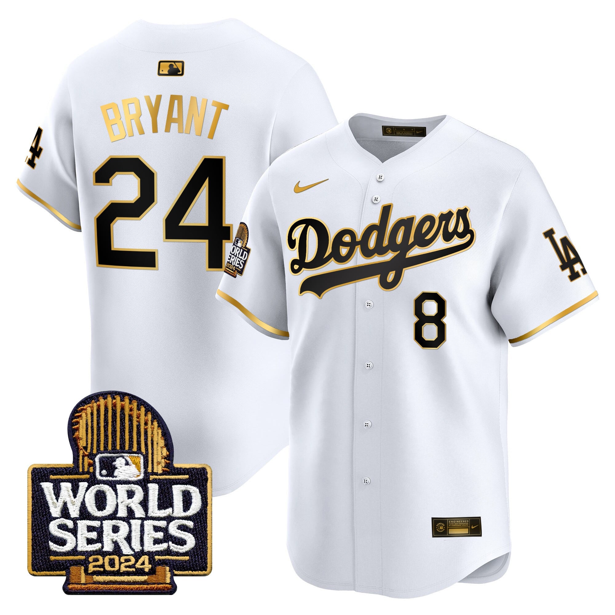 Men's Dodgers 2024 World Series Gold Trim Vapor Premier Limited Jersey - All Stitched