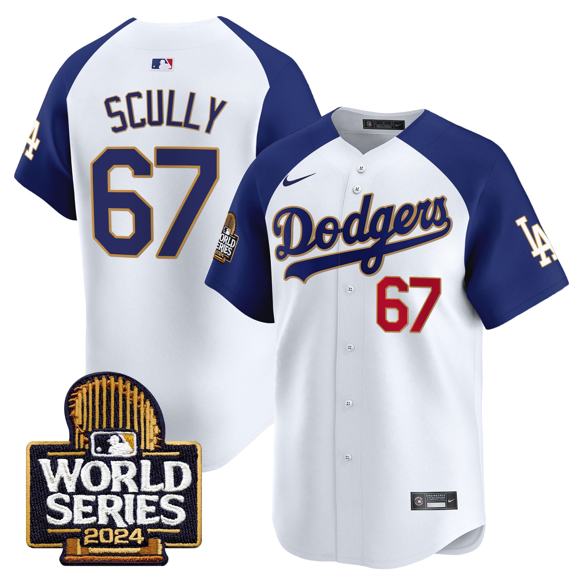 Men's Dodgers 2024 World Series Gold Trim Vapor Premier Limited Jersey - All Stitched