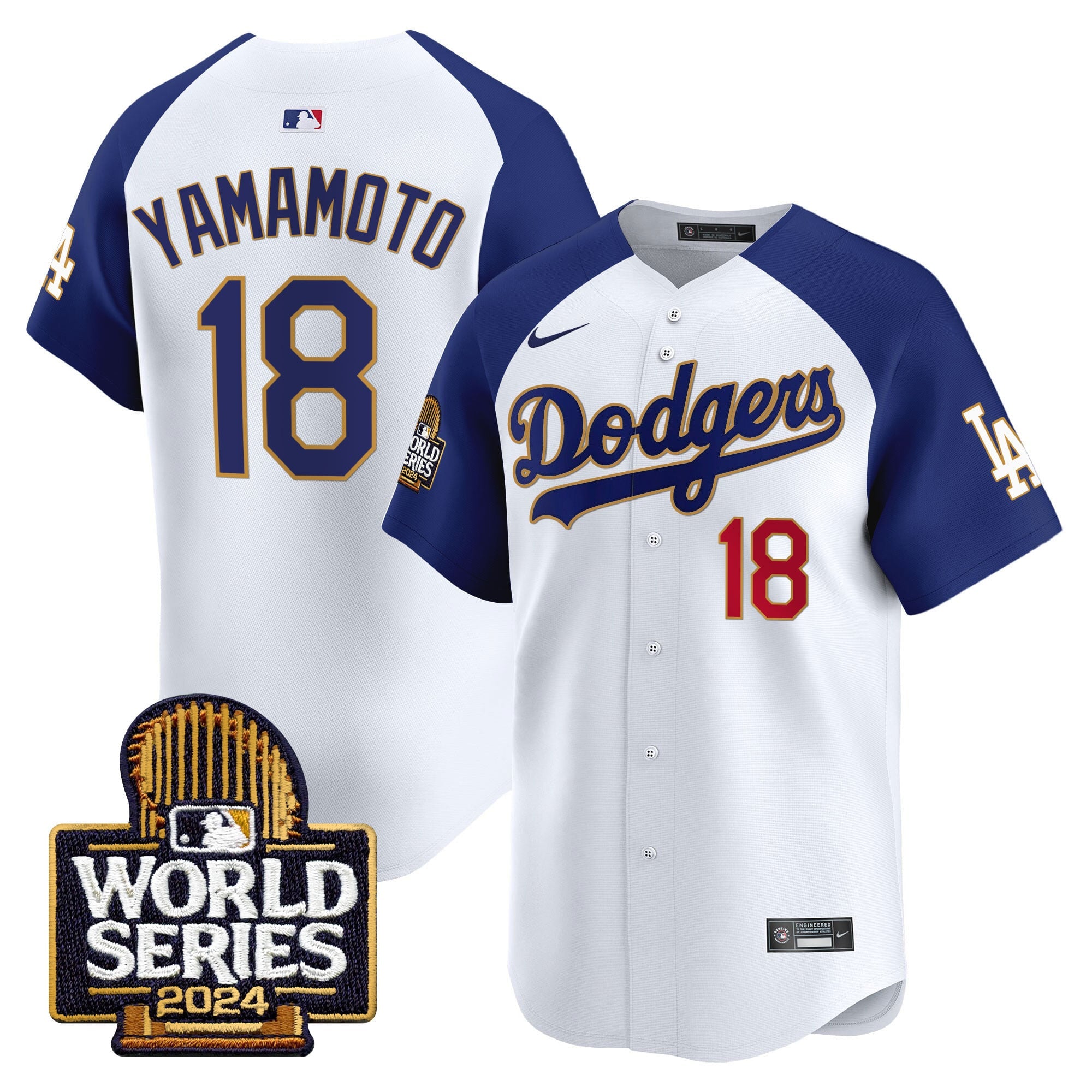 Men's Dodgers 2024 World Series Gold Trim Vapor Premier Limited Jersey - All Stitched