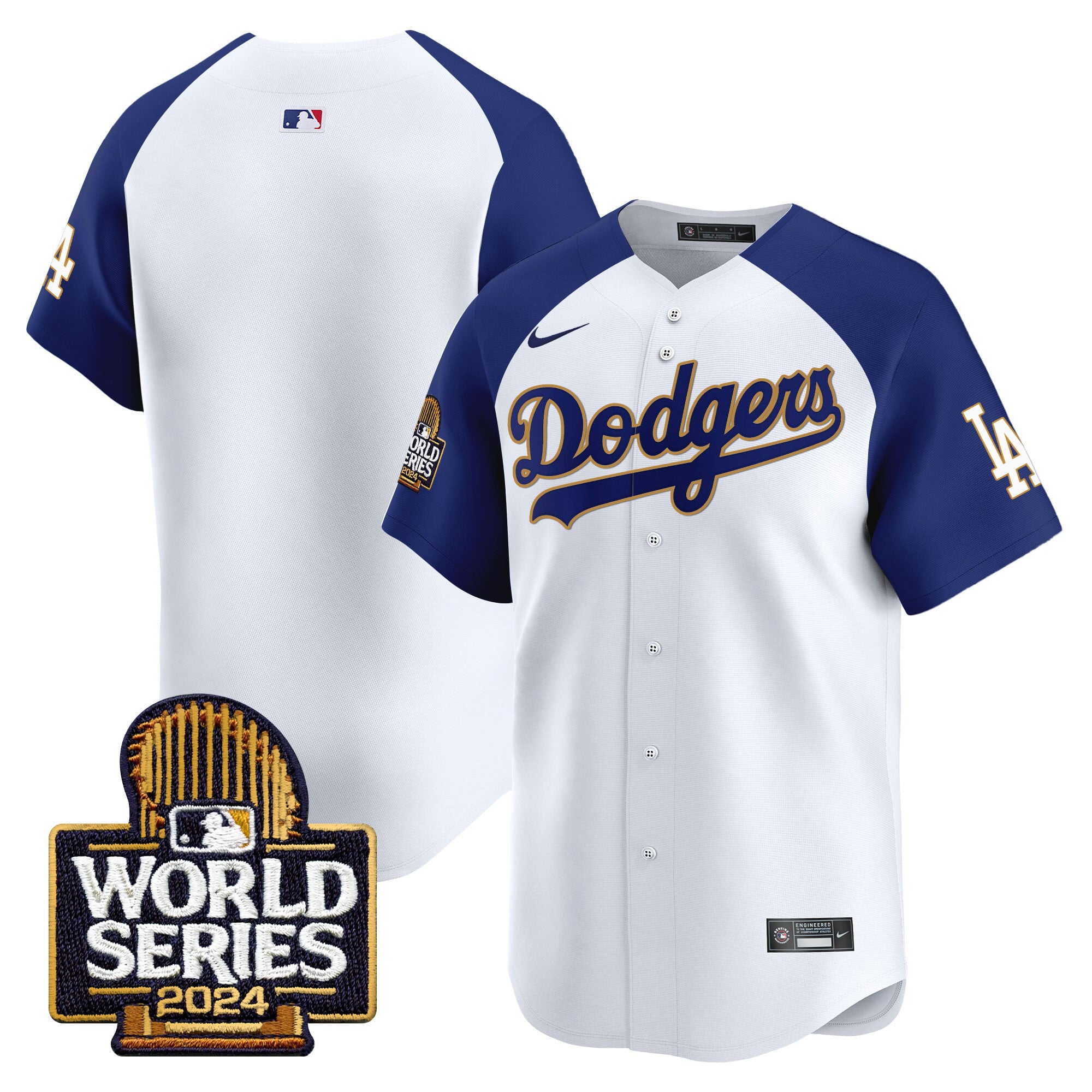Men's Dodgers 2024 World Series Gold Trim Vapor Premier Limited Jersey - All Stitched
