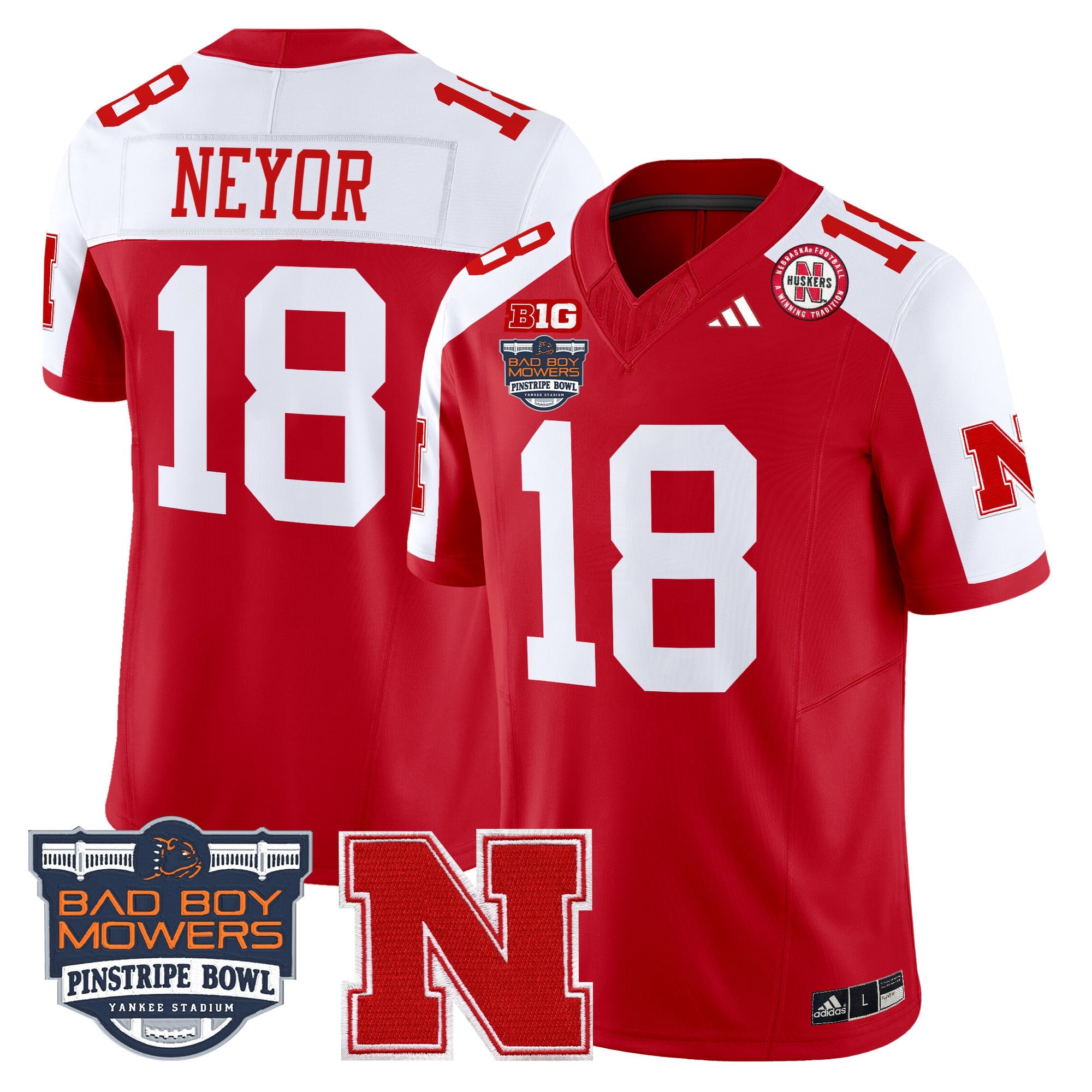 Men's Nebraska Cornhuskers 2025 Pinstripe Bowl Patch Vapor Limited Jersey - All Stitched