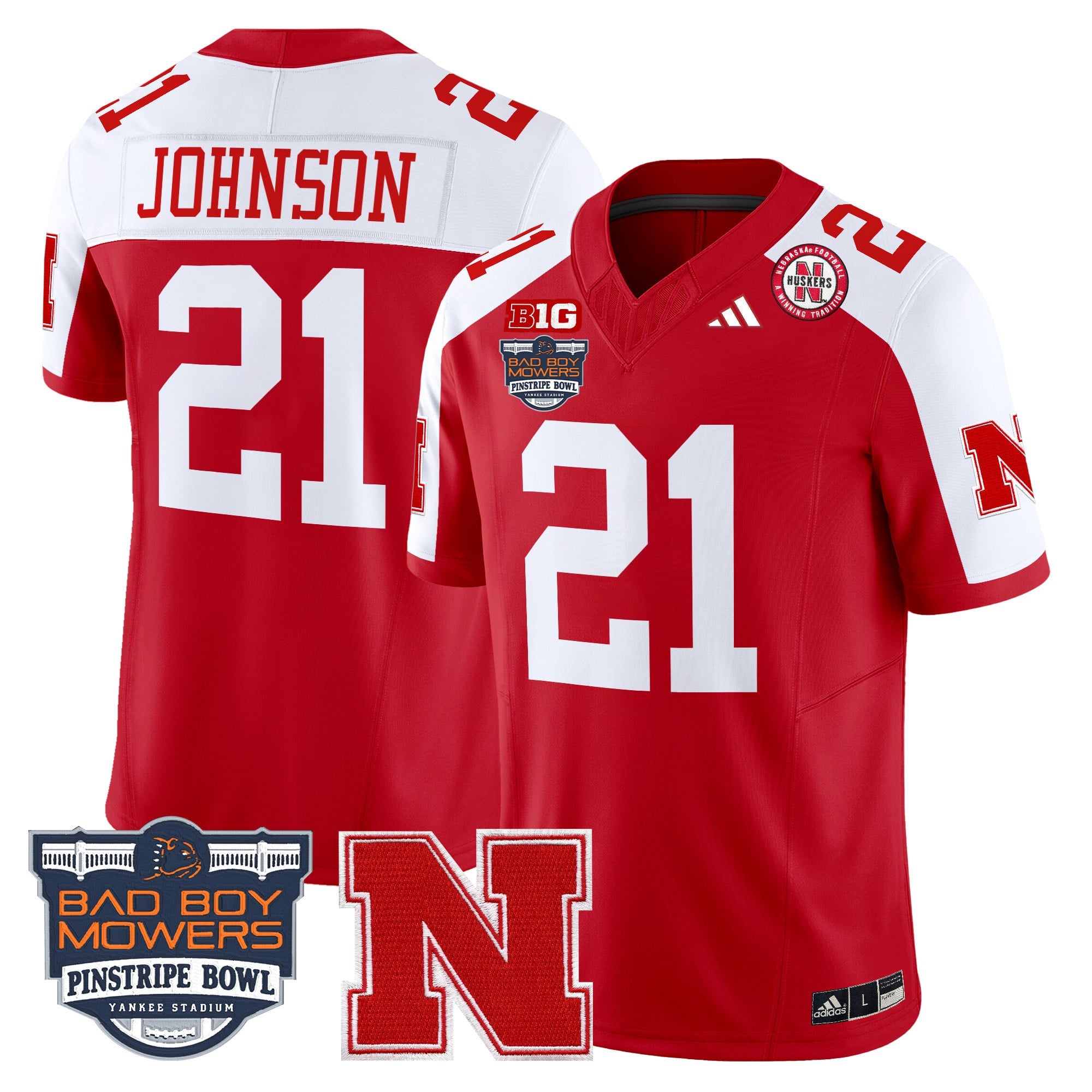 Men's Nebraska Cornhuskers 2025 Pinstripe Bowl Patch Vapor Limited Jersey - All Stitched
